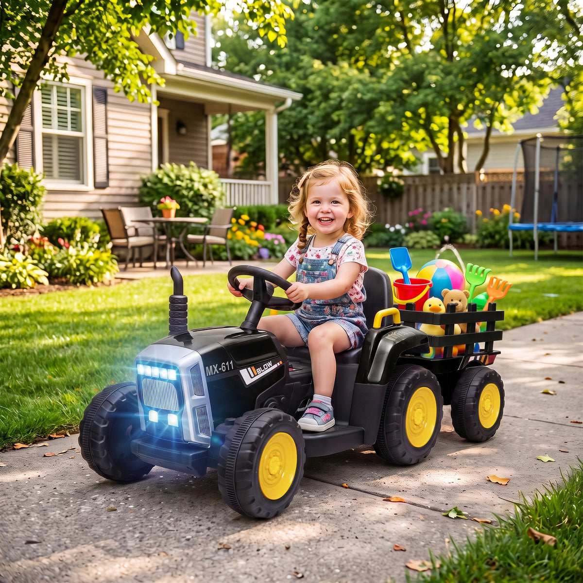 HOMCOM 12V Kids Electric Ride On Tractor With Remote And Trailer