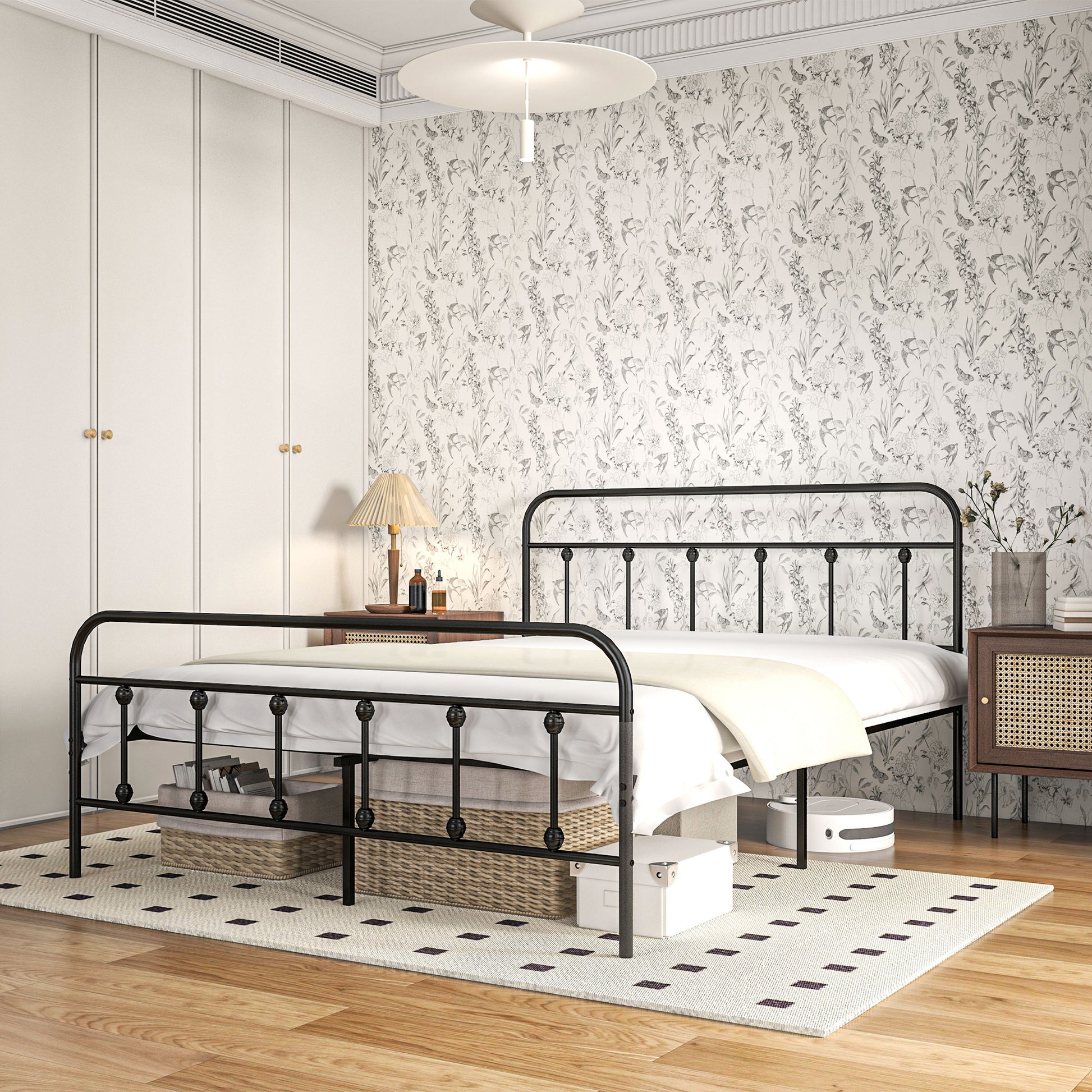 HOMCOM 5ft King Size Metal Bed Frame with Storage Space and Tall Headboard - Easy Assembly, No Box Spring Required, Black Finish - ALL4U RETAILER LTD