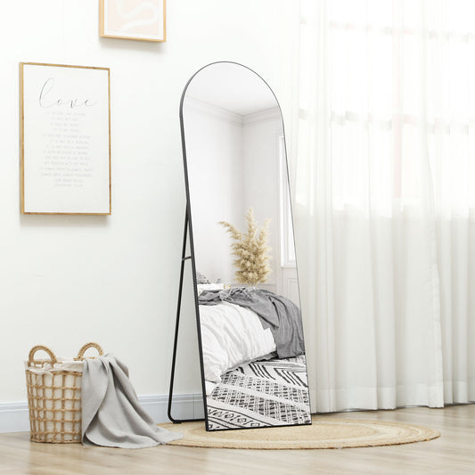 HOMCOM 150cm Arched Full Length Mirror Black Floor Standing Leaner For Full Body View