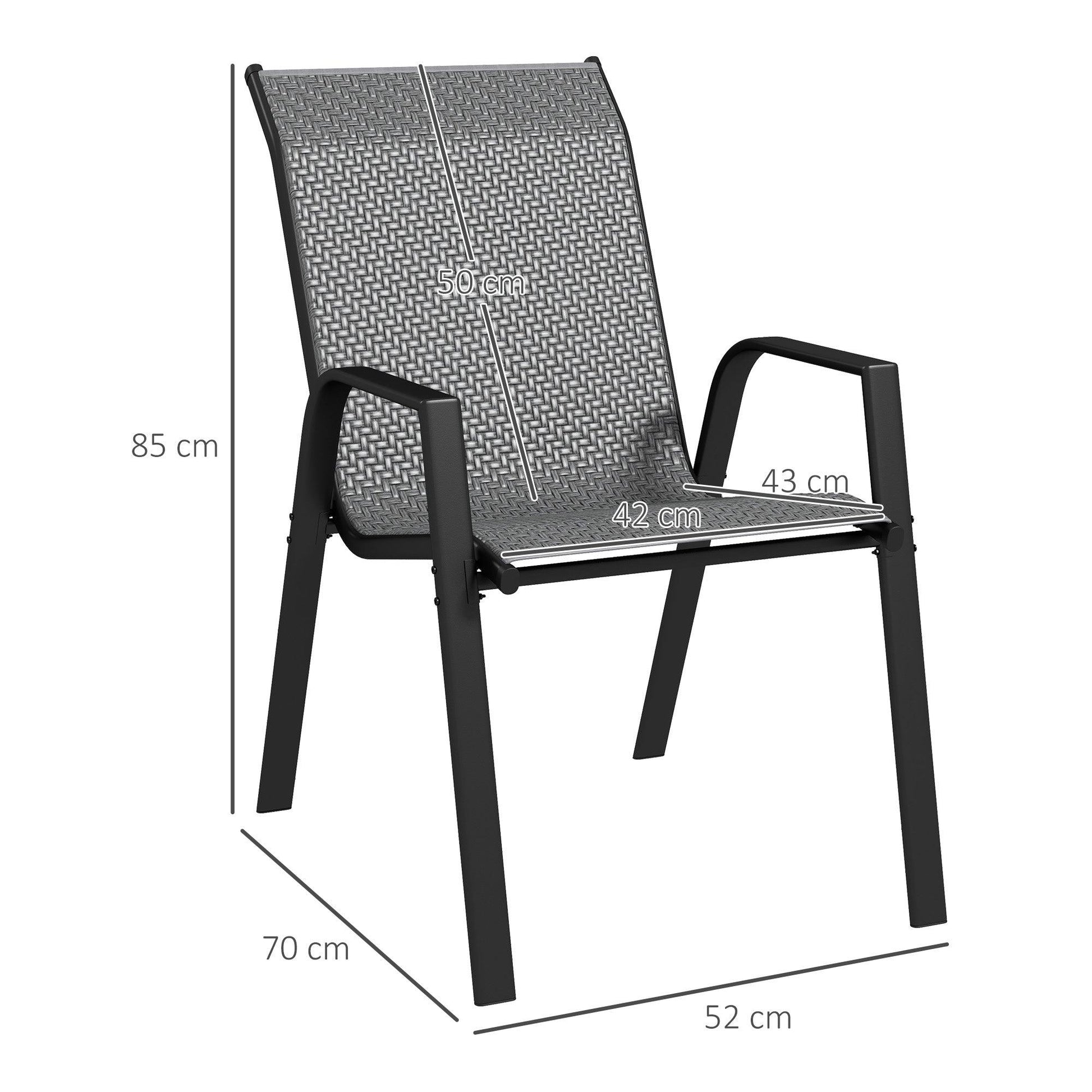 Outsunny Stackable Outdoor Rattan Chairs Set of 4 with Armrests and Backrest, Grey - ALL4U RETAILER LTD