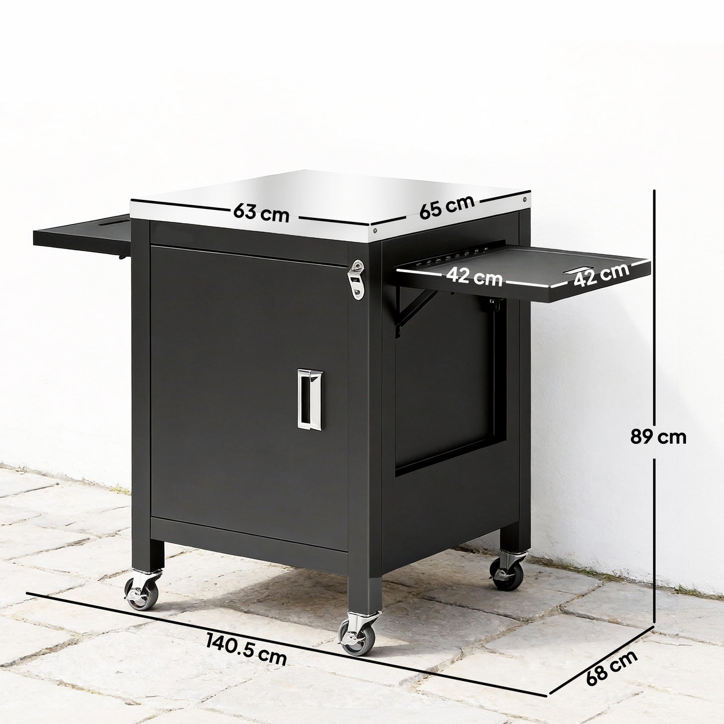 Outsunny Outdoor Grill Cart With Stainless Steel Tabletop Cabinet Towel Holder And Bottle Opener Black