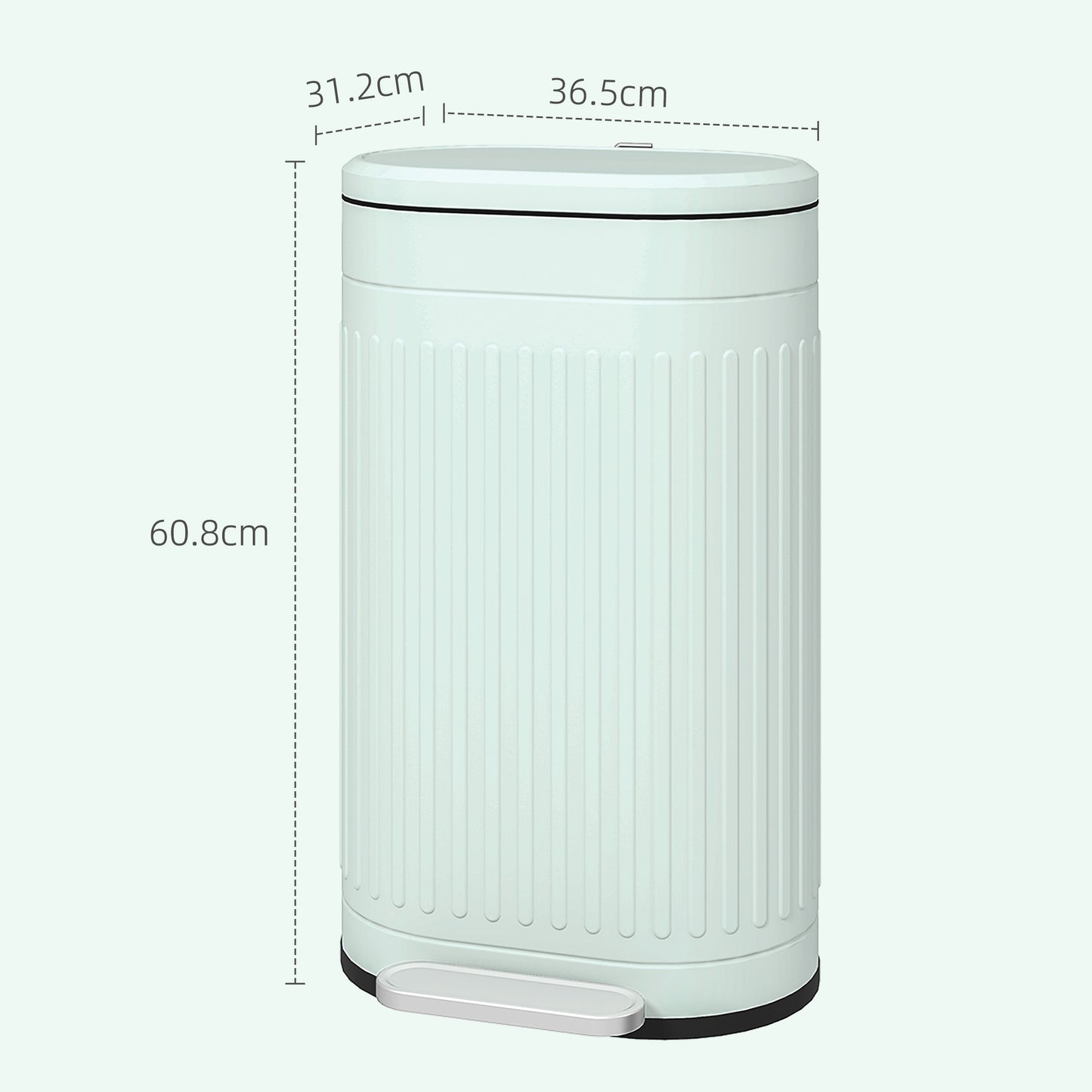 HOMCOM 30L Metal Kitchen Bin With Soft Close Lid Pedal Operated Stay Open Inner Removable Bucket Light Green