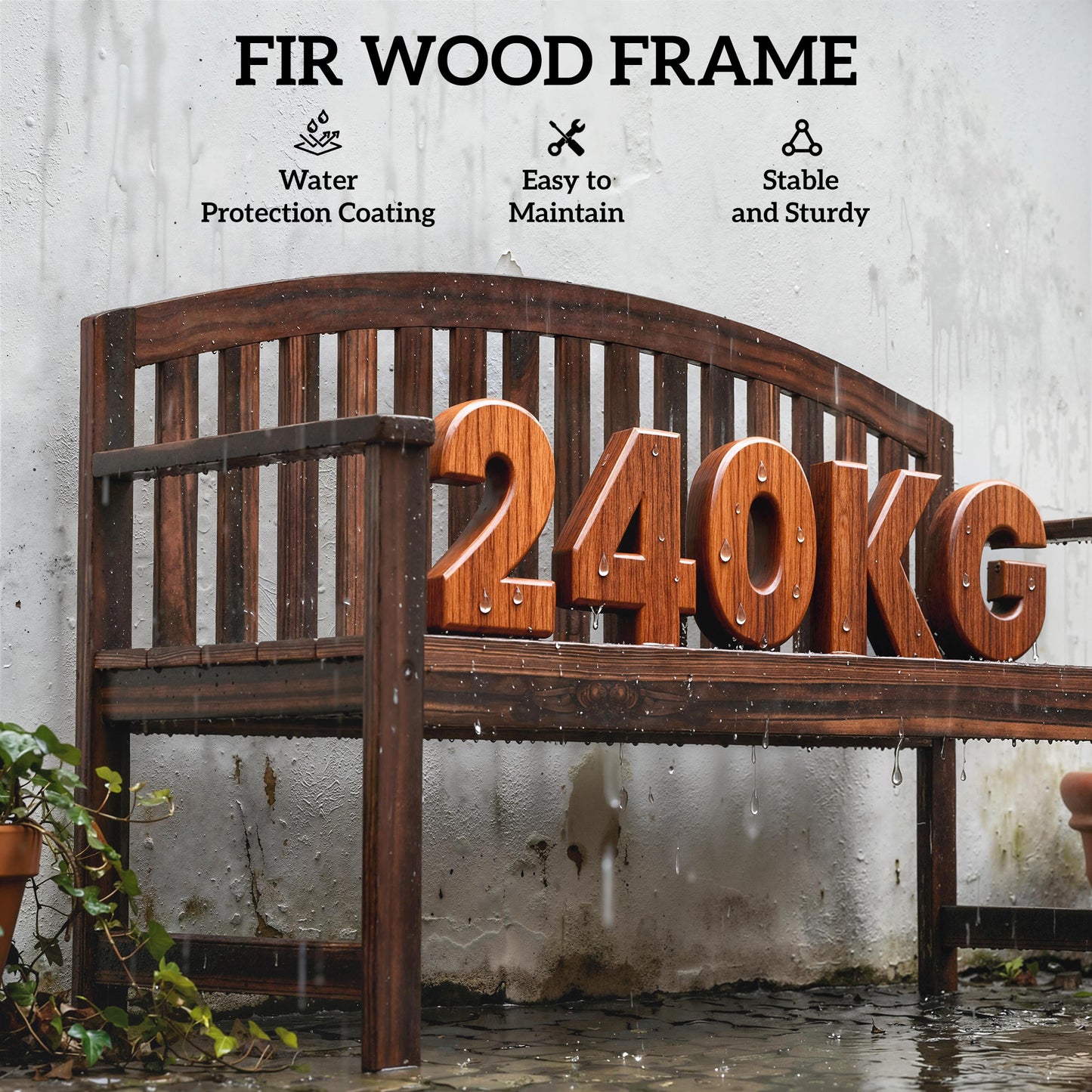 Outsunny Two Seater Wooden Garden Bench With Armrests For Outdoor Patio Park Balcony Carbonised Finish