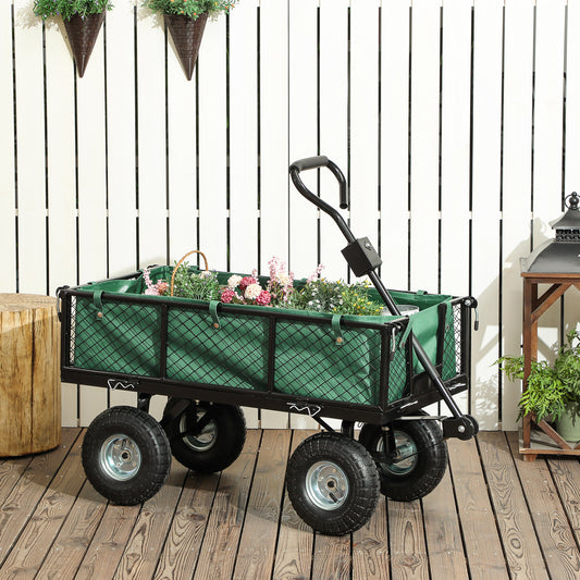 Outsunny 114L Steel Frame Garden Cart Trolley Green With Removable Waterproof Bag