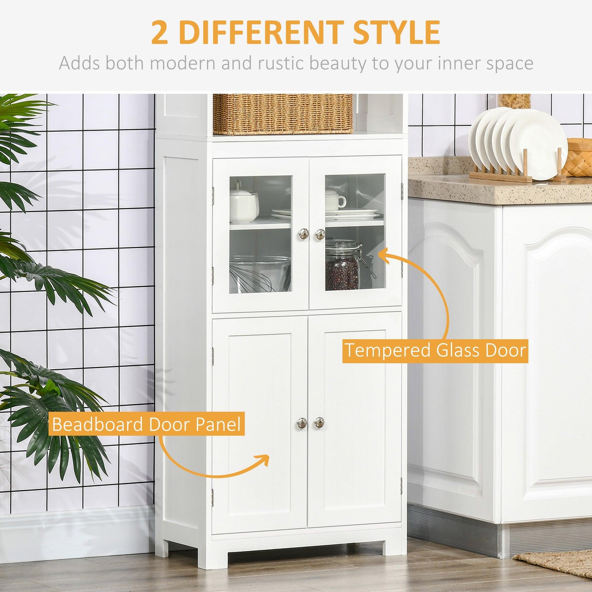 HOMCOM White Kitchen Cupboard with Adjustable Shelf and Glass Doors - ALL4U RETAILER LTD