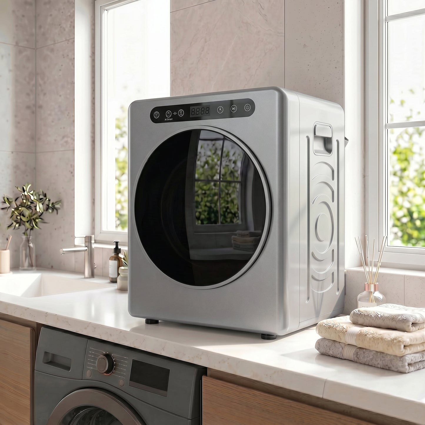 HOMCOM 5Kg Compact Tumble Dryer 40 To 60C 1000W Hygiene Care System Smart Anti Crease Reverse Tumbling