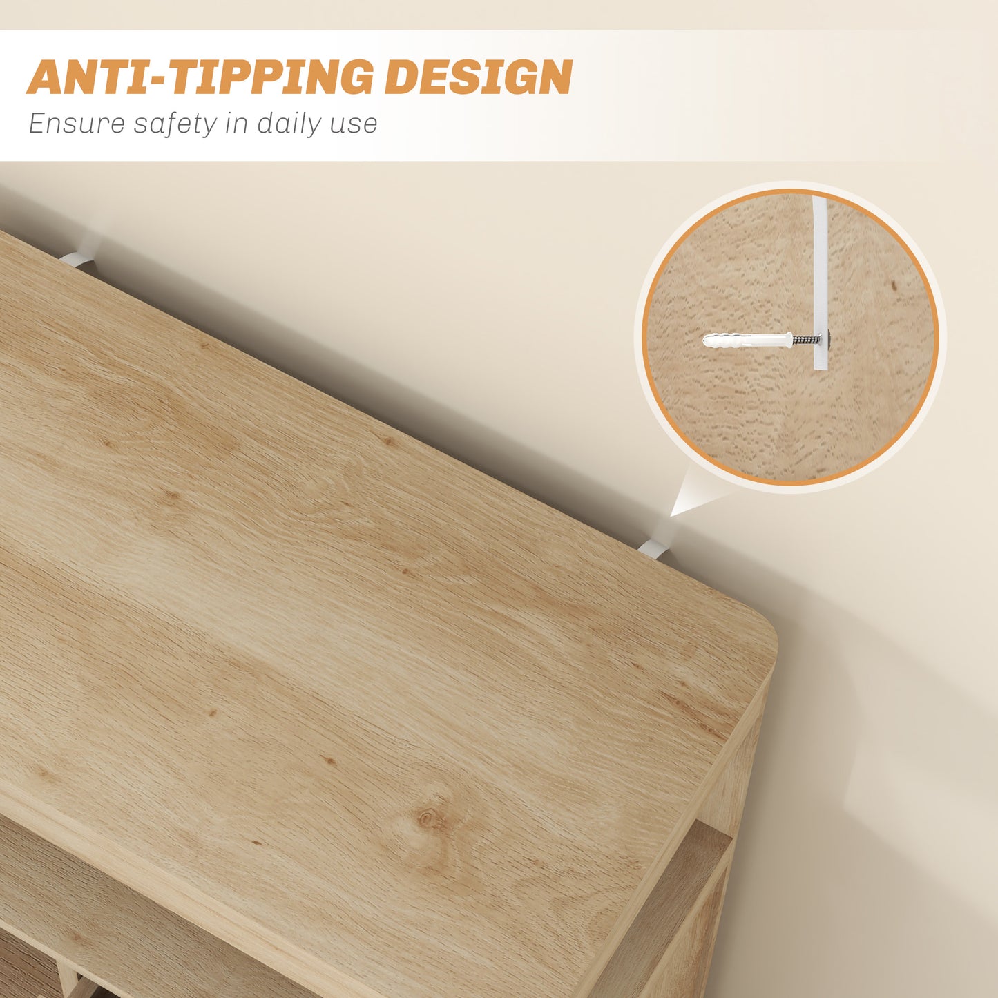 HOMCOM Small Sideboard With Drawers And Adjustable Shelf Natural Wood Finish Fluted Front Panels And Angled Legs