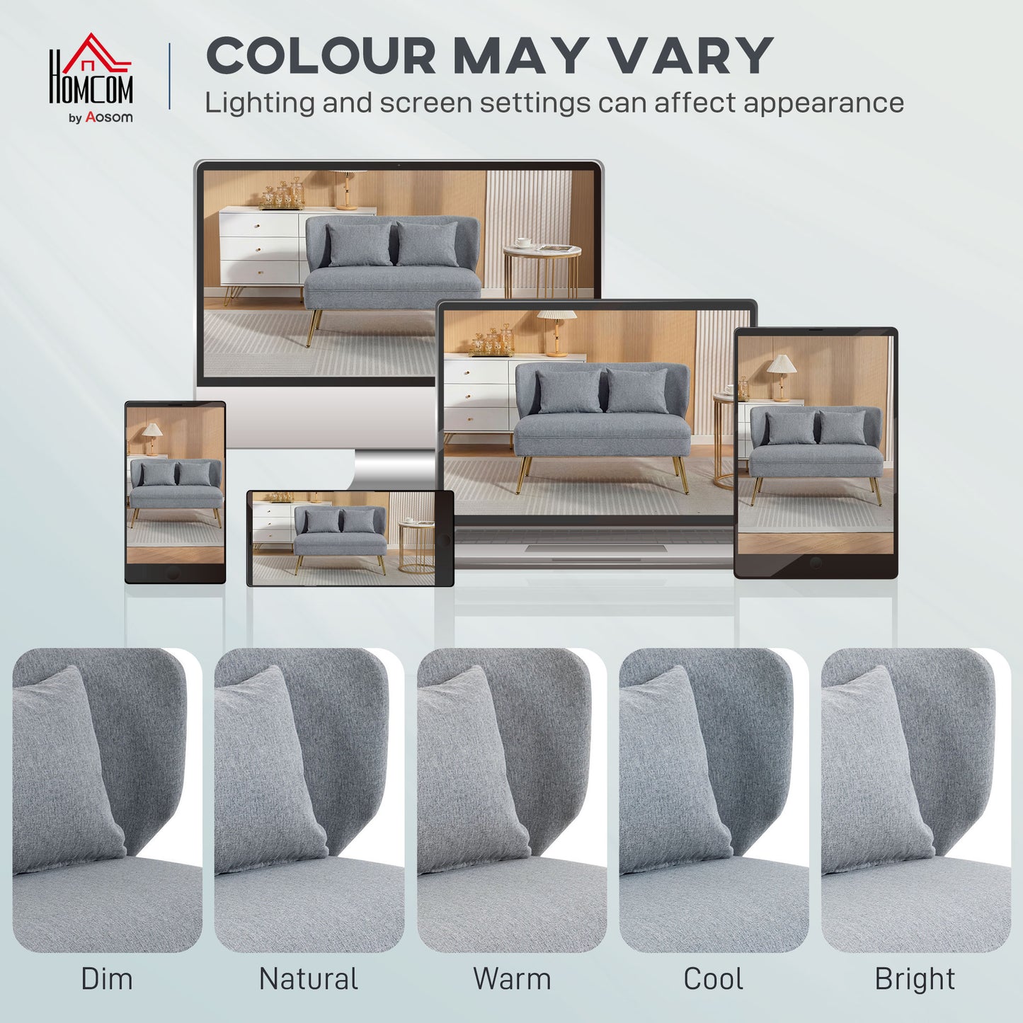 HOMCOM 2 Seater Sofa In Linen Look Fabric With Wing Back Thick Foam Seat Metal Legs Light Grey