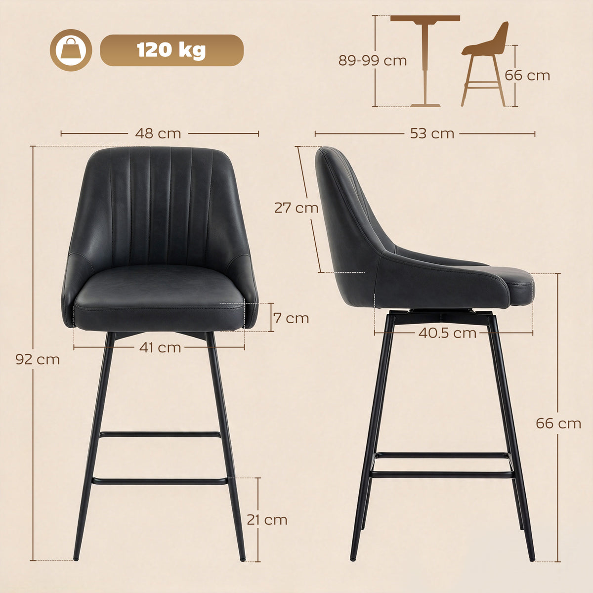 Homcom Set Of 2 Swivel Counter Height Bar Stools With Backrest Grey