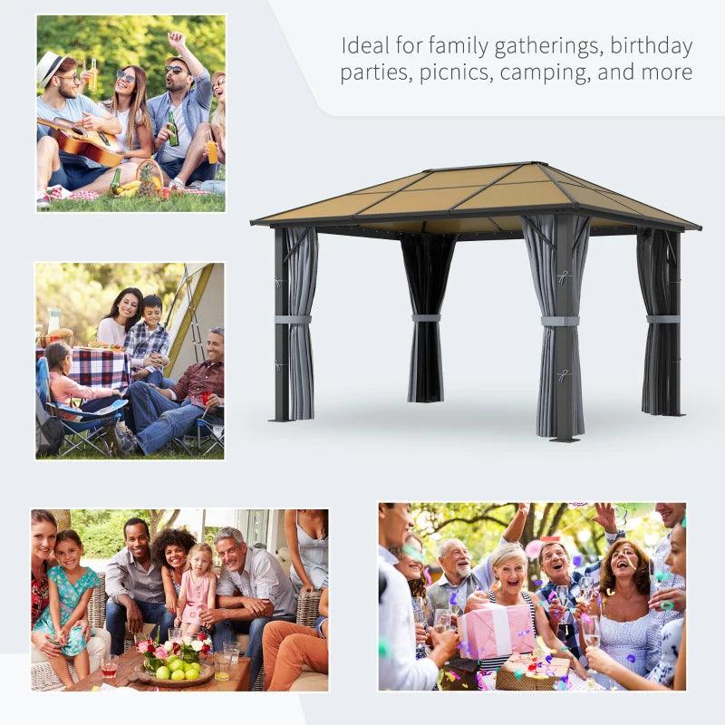 Outsunny 3 x 3.6m Garden Aluminium Gazebo with Hardtop Roof, Canopy, Marquee Party Tent, Patio with Mesh Curtains & Side Walls - Grey - ALL4U RETAILER LTD