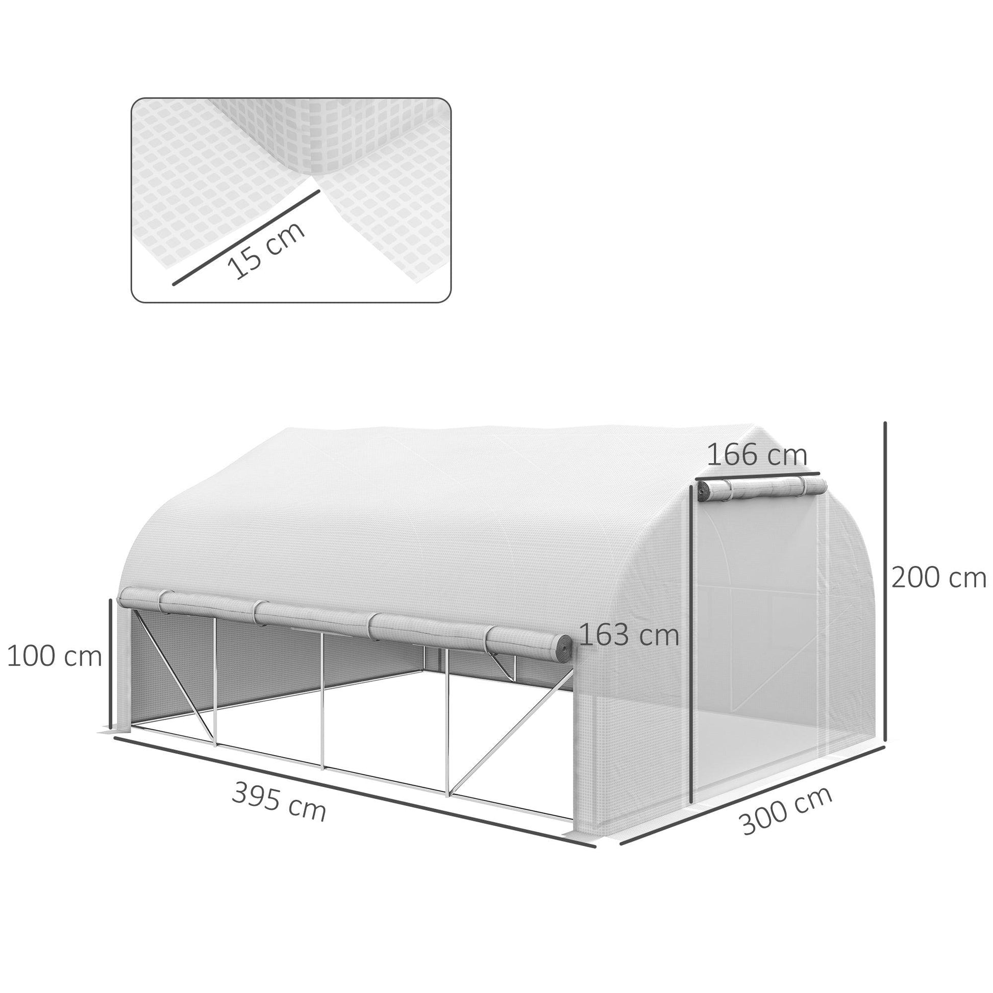 Outsunny 4 x 3(m) Walk-in Tunnel Greenhouse, Roll Up Sidewalls, Mesh Door - ALL4U RETAILER LTD