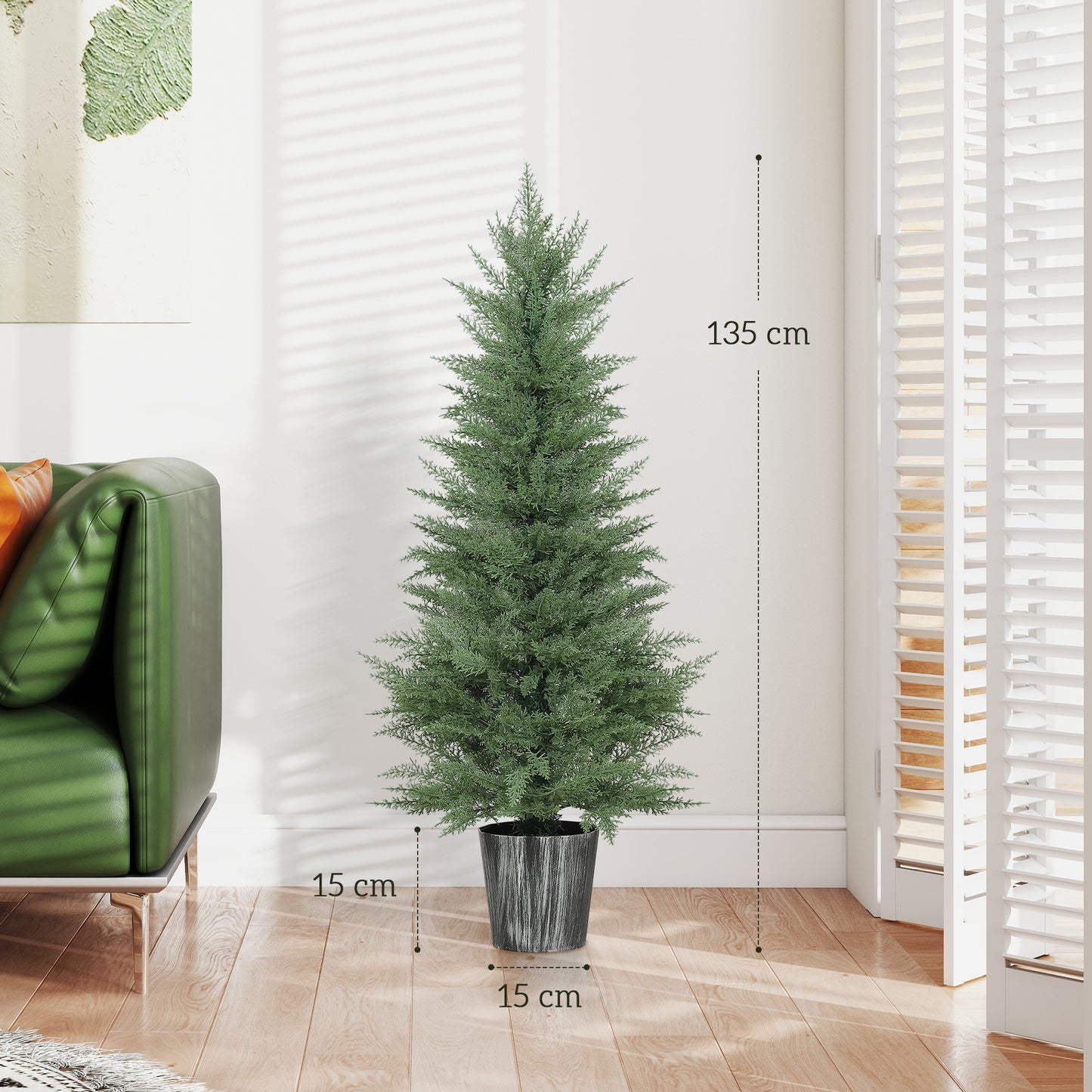 HOMCOM 135cm Artificial Cypress Trees Set Of 2 With Decorative Pots For Indoor Outdoor Decor Green UV Resistant