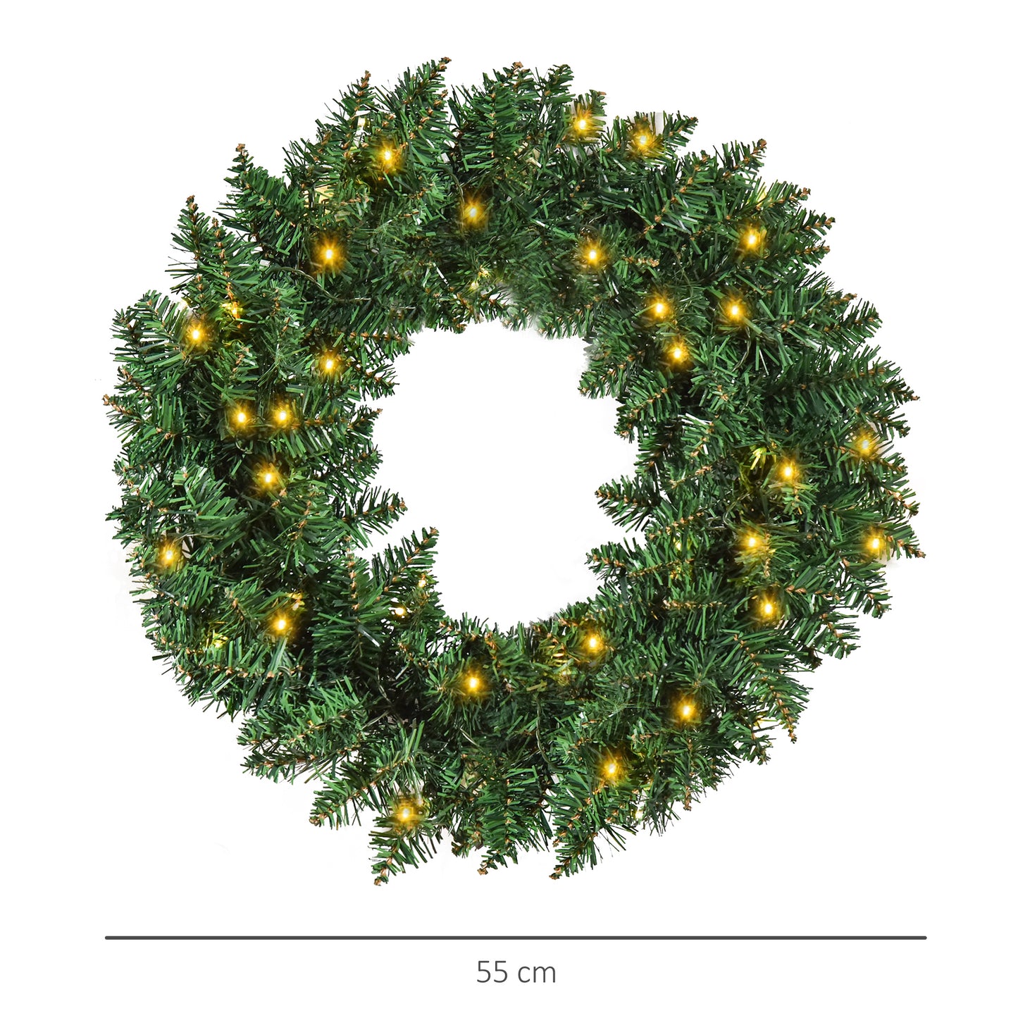 HOMCOM Pre-Lit Holiday Wreath with 50 Warm White LED Lights - ALL4U RETAILER LTD