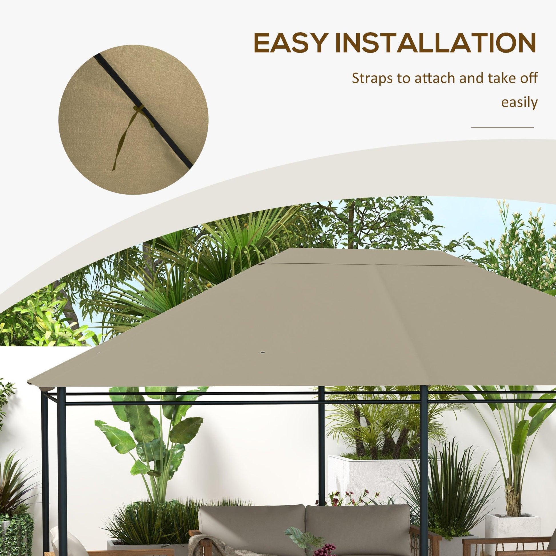 Outsunny 3 x 4m Gazebo Canopy Replacement Cover, Gazebo Roof Replacement (TOP COVER ONLY), Khaki - ALL4U RETAILER LTD