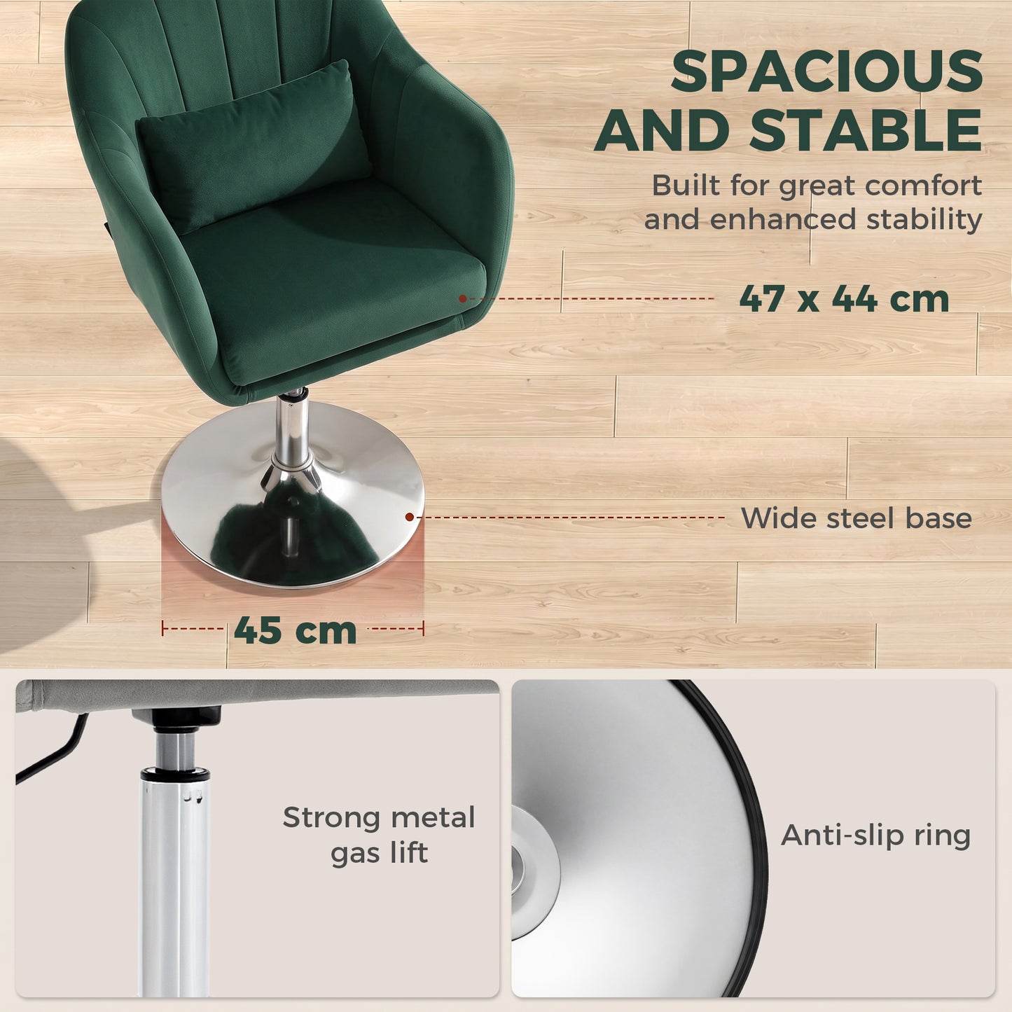 HOMCOM Retro Velvet Swivel Tub Chair With Steel Frame Cushioned Seat Dark Green Modern Lounge