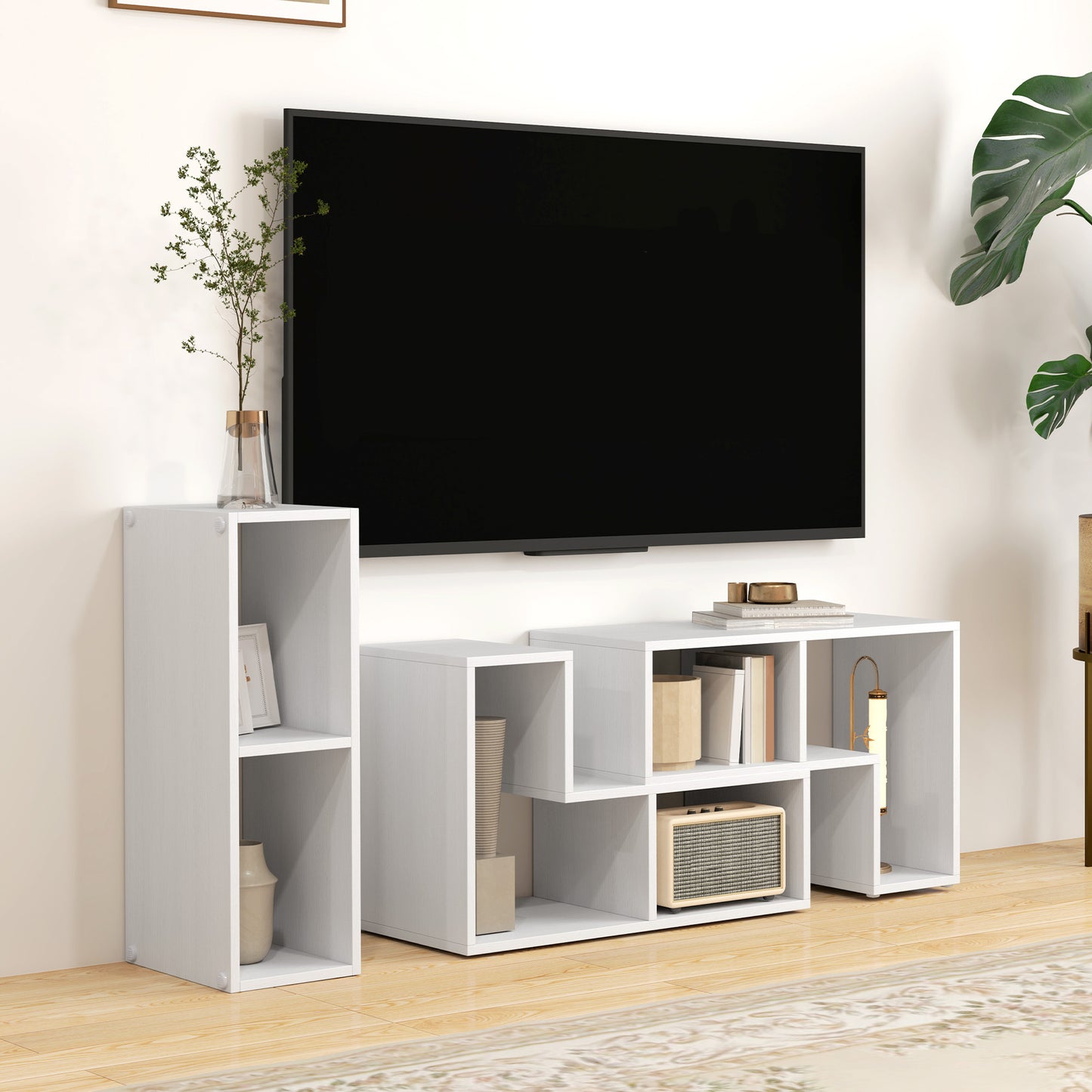 HOMCOM Three Block Modular TV Stand White Wood Effect With Six Shelves For Up To 75 Inch Screens