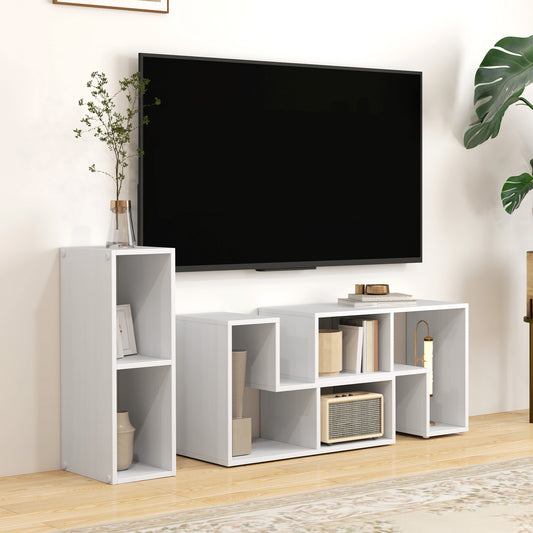 HOMCOM Three Block Modular TV Stand White Wood Effect With Six Shelves For Up To 75 Inch Screens