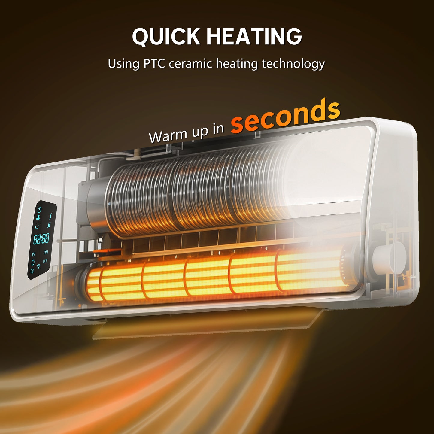HOMCOM 2000W Ceramic Electric Heater With Fan Adjustable Thermostat Wall Mounted White