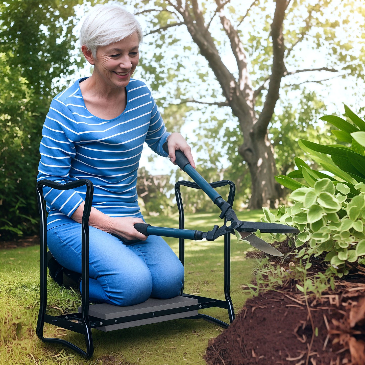 Outsunny 2 In 1 Garden Kneeler Seat Foldable Bench With Kneeling Pad And Knee Protector Grey