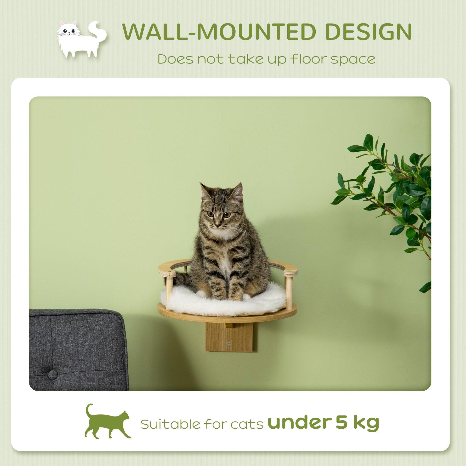 PawHut Cat Shelf Wall Mounted Cat Tree with Cushion, Guardrails 34 x 34 x 10.5cm - ALL4U RETAILER LTD