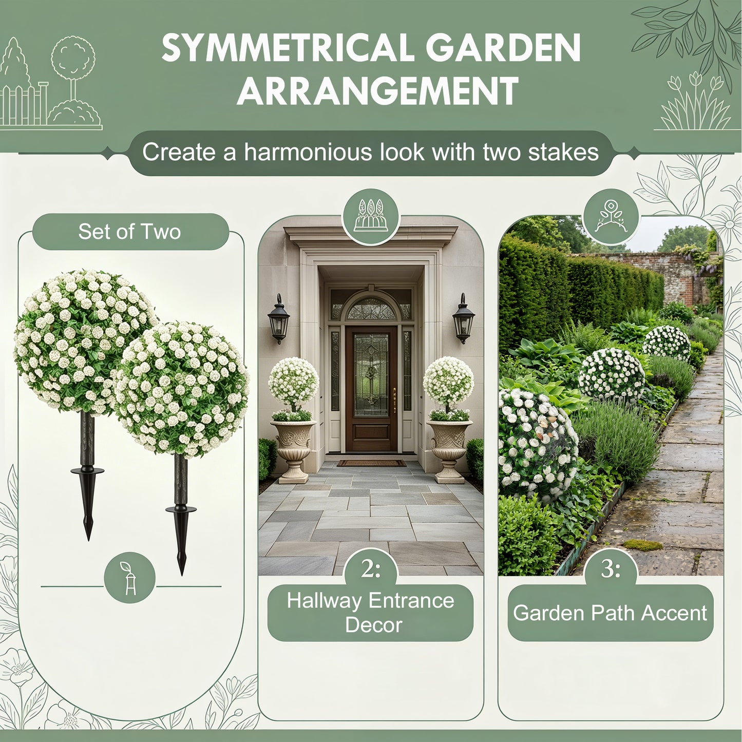 HOMCOM Artificial Rose Topiary UV Resistant 2 Pack Outdoor Garden Decor 55 cm White