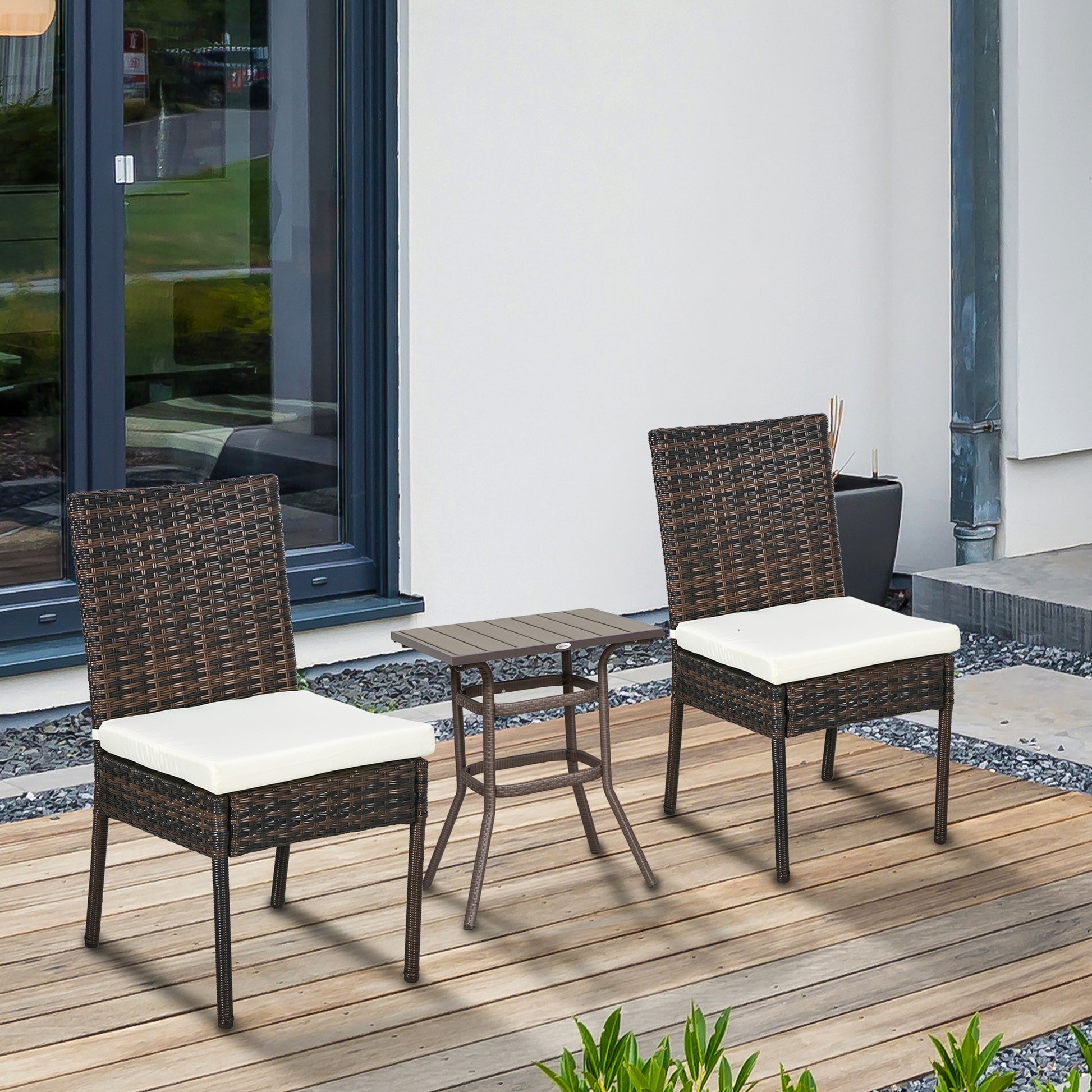 Outsunny Set of Two Stylish Brown Rattan Garden Chairs with Cushions - ALL4U RETAILER LTD