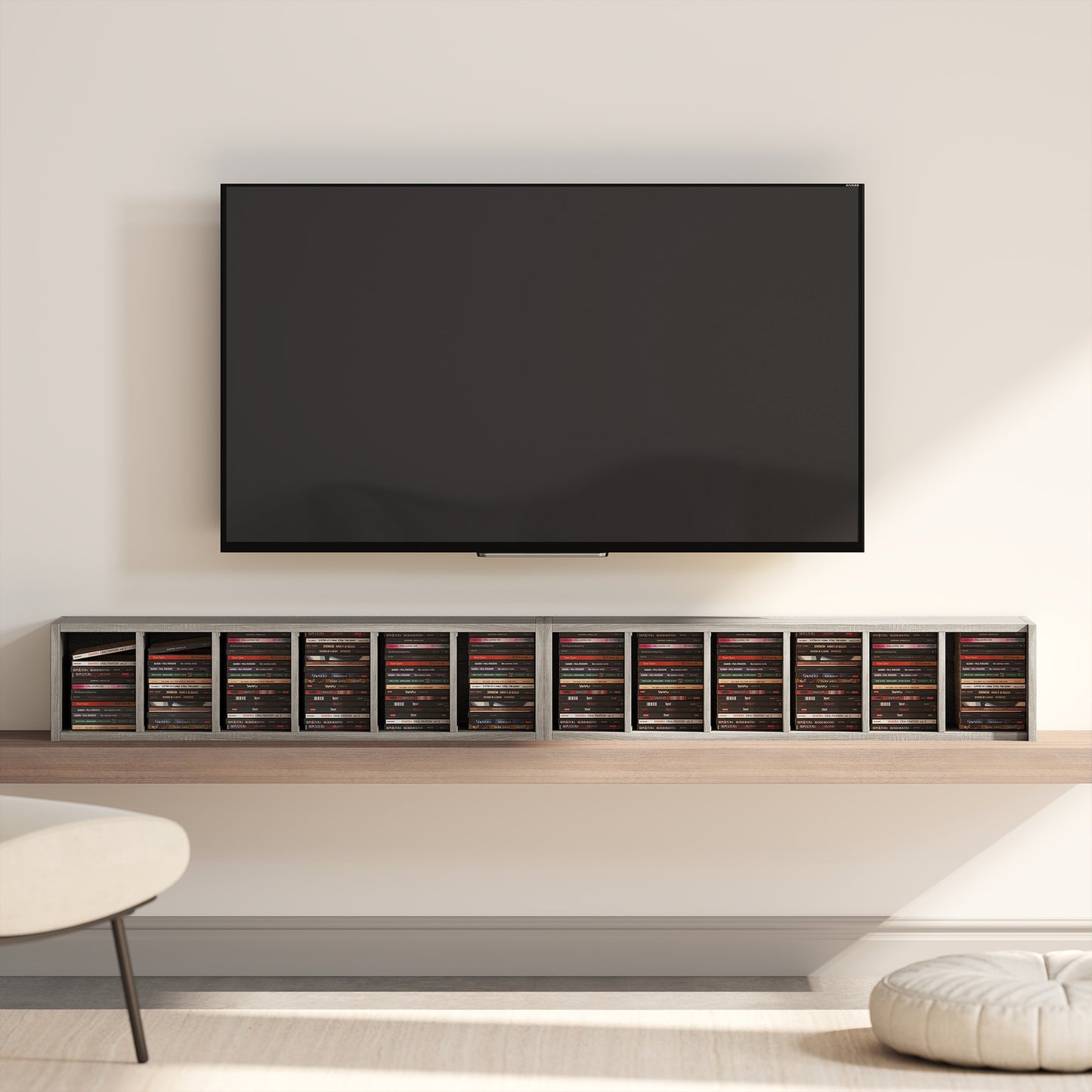 HOMCOM Set Of 2 Distressed Grey CD Media Display Shelves With Adjustable Shelves And Six Compartments Tower Rack