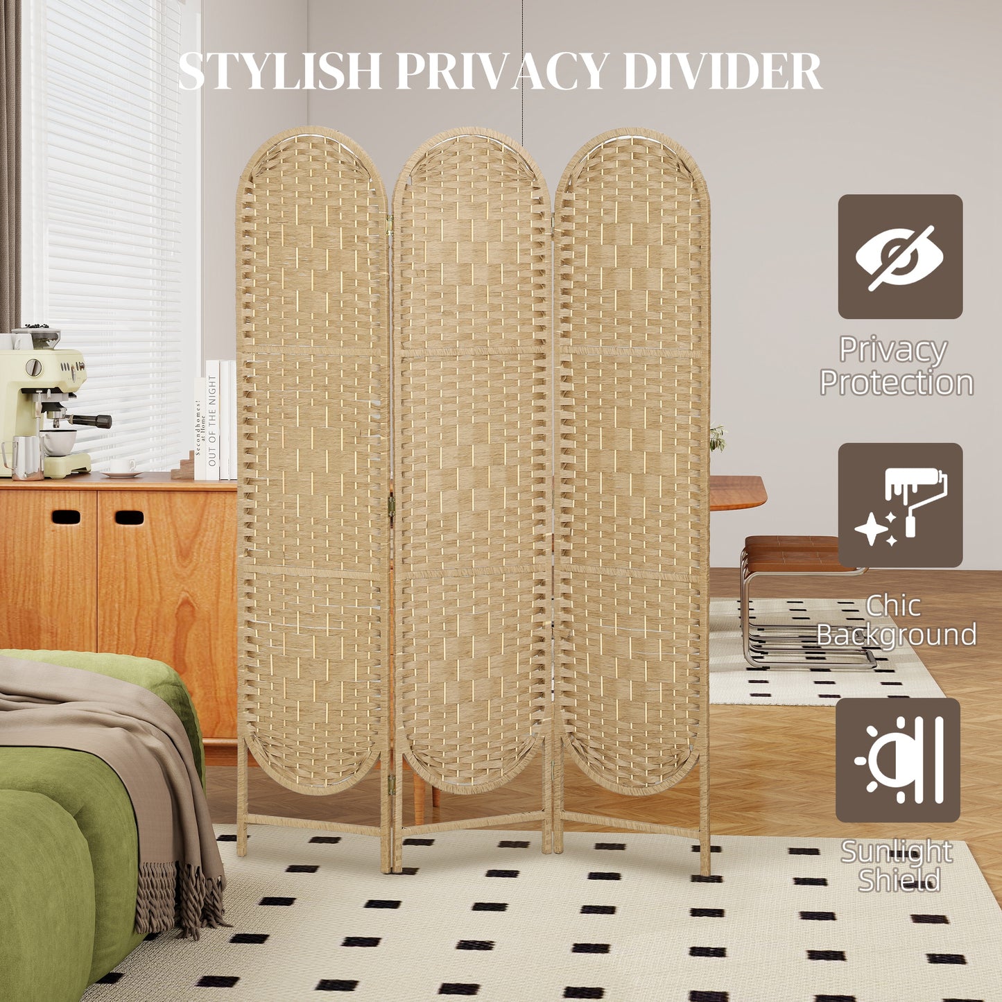 HOMCOM Freestanding Privacy Screen 3 Panel Folding Room Divider Natural Wood Finish For Living Room Bedroom Office
