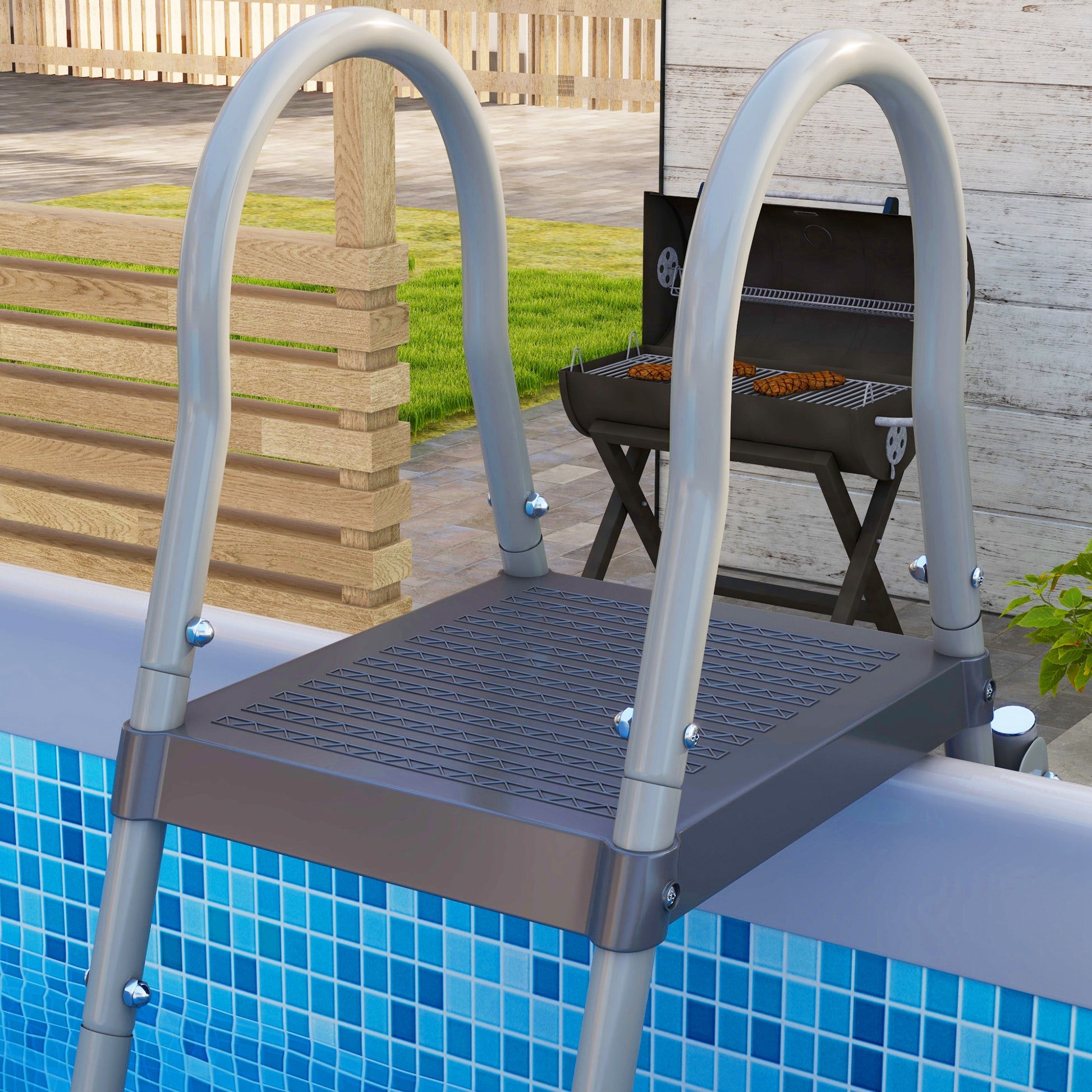 Outsunny 400cm x 207cm Family Above Ground Pool with Anti-Slip Ladder and Filter Pump - Blue - ALL4U RETAILER LTD