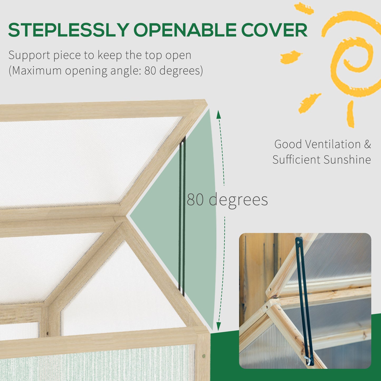 Outsunny Wooden Cold Frame Grow House With Openable Top Cover Polycarbonate Panels Flowers Vegetables 90x52x50cm