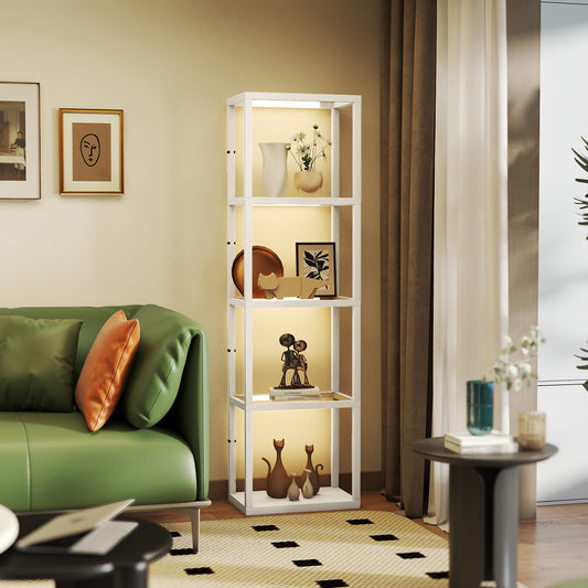 HOMCOM Four Shelf Floor Lamp With Bleached Oak Finish And Tempered Glass Shelves Three Level Adjustable LED Lighting