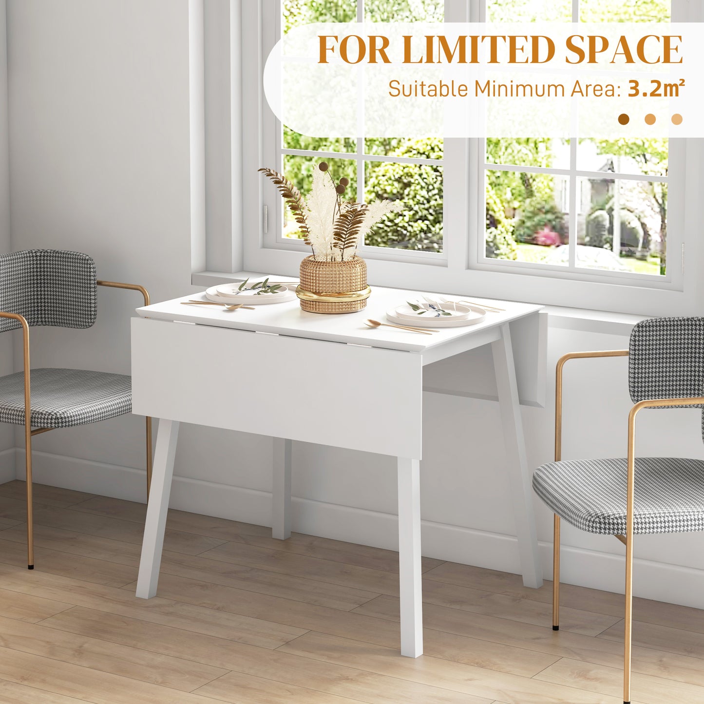 HOMCOM Solid Wood Drop Leaf Dining Table For 2 To 4 People Folding Rectangular Kitchen Table For Small Spaces White