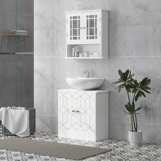 HOMCOM Under Sink Bathroom Cabinet With Adjustable Shelf And Open Compartments For Basins 60x30x60cm White