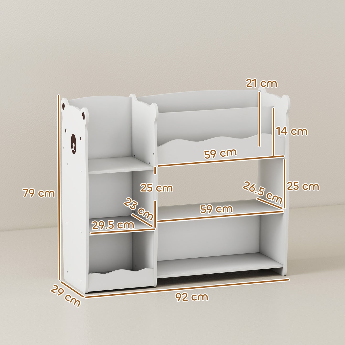 AIYAPLAY Bear Design Kids Toy Storage Unit Bookshelf And Organizer For Bedroom Nursery Playroom White