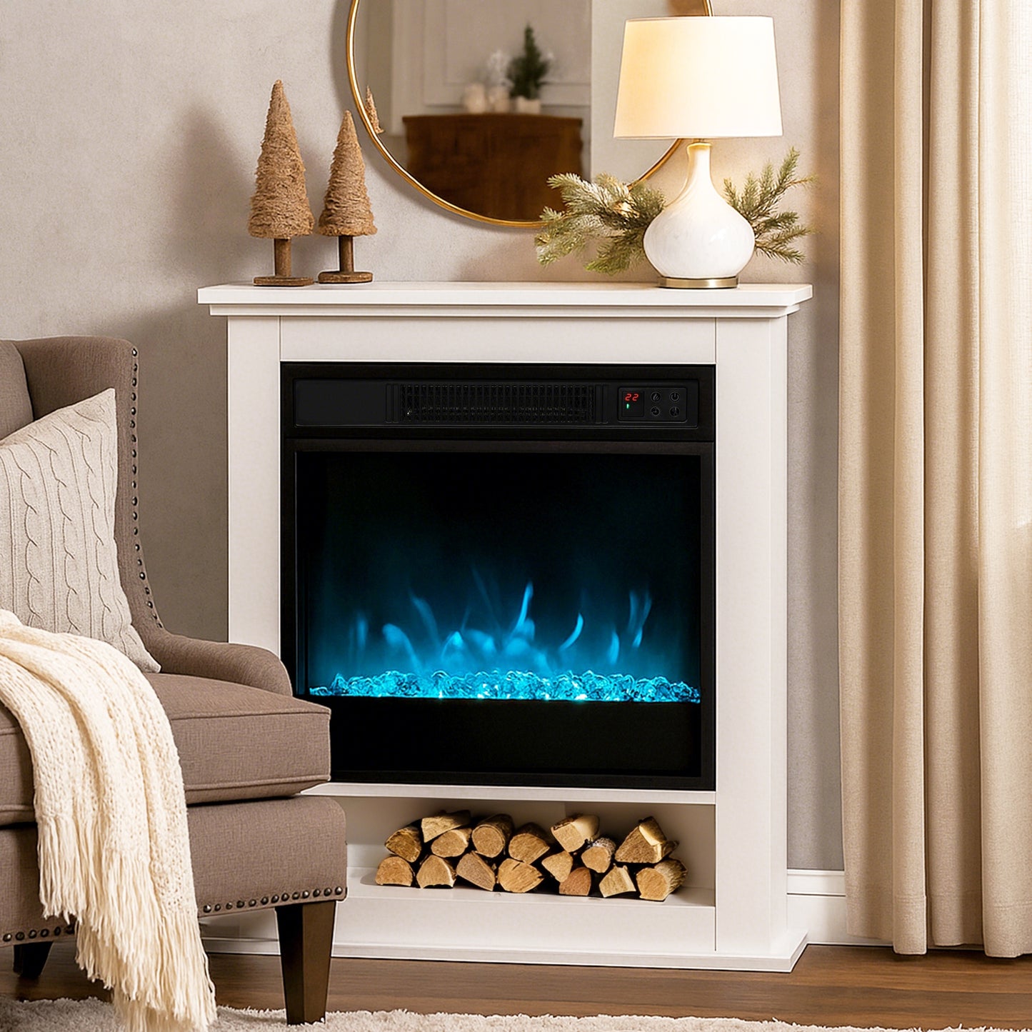 HOMCOM 1800W Adjustable Faux Flame Electric Fireplace White With Realistic Flames And Nine Color Settings 6142 BTU