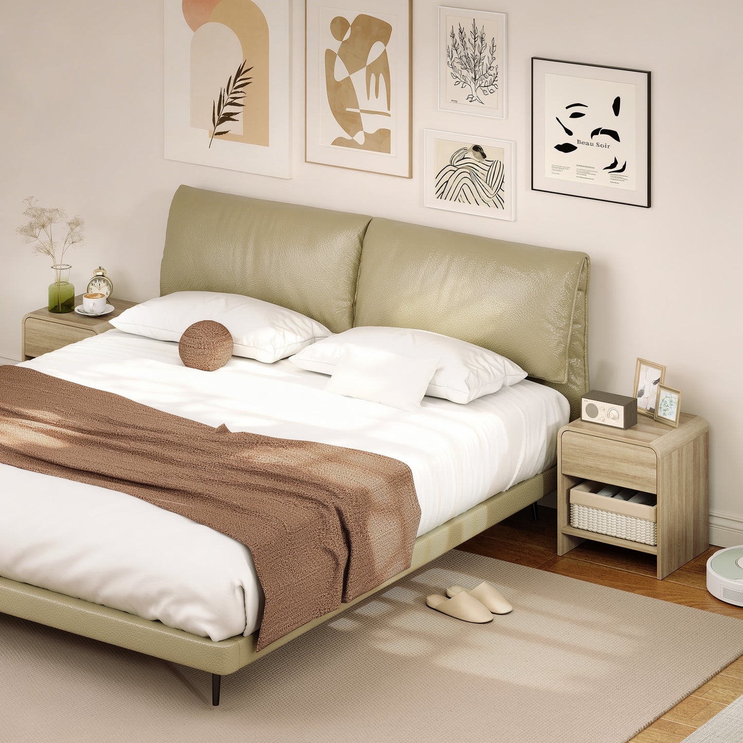 HOMCOM Bedside Tables Set Of 2 With Rounded Corners Modern Nightstands Silent Drawers For Bedroom Natural Finish