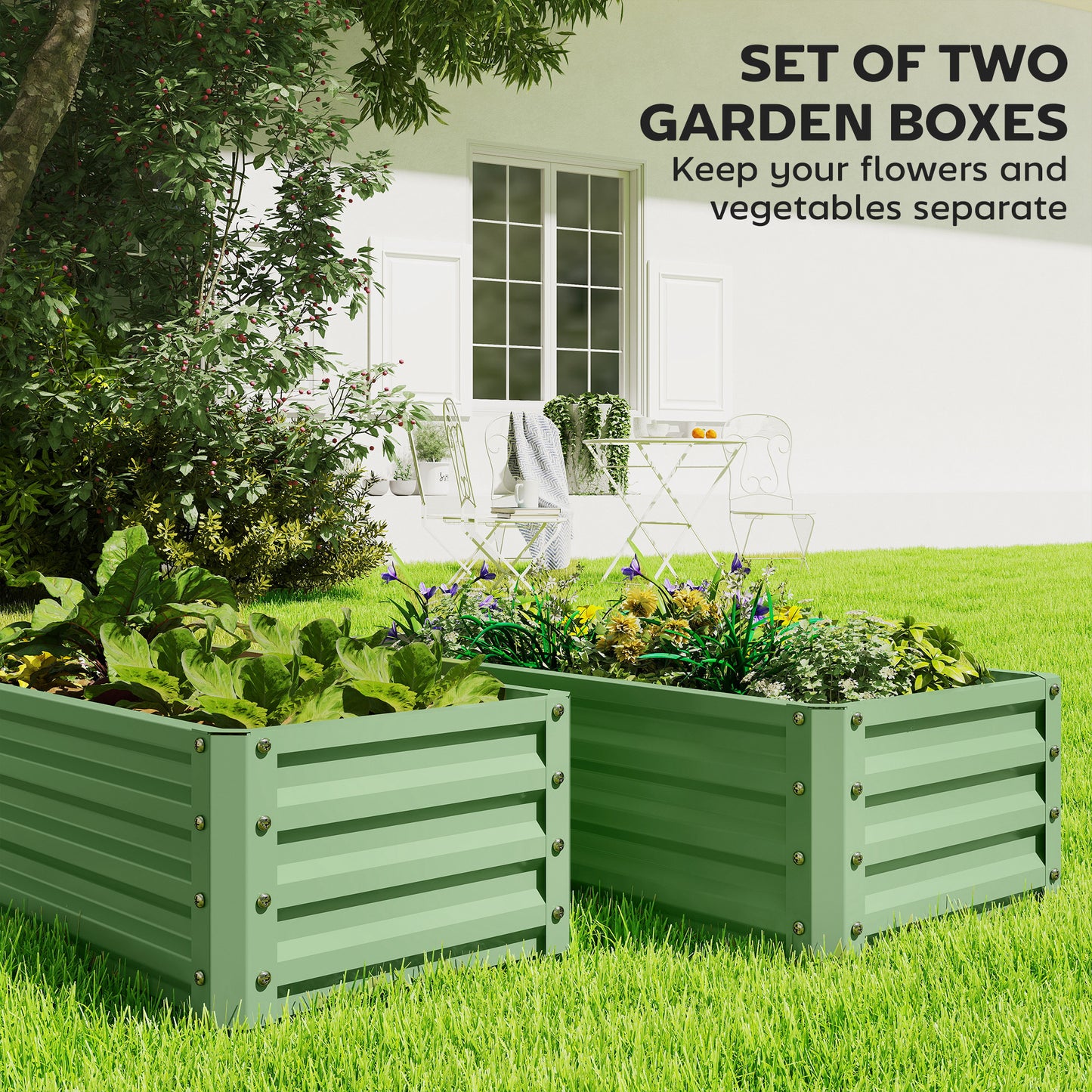 Outsunny Set Of Two 110 x 50 cm Galvanised Steel Planter Boxes Light Green For Gardens And Patios