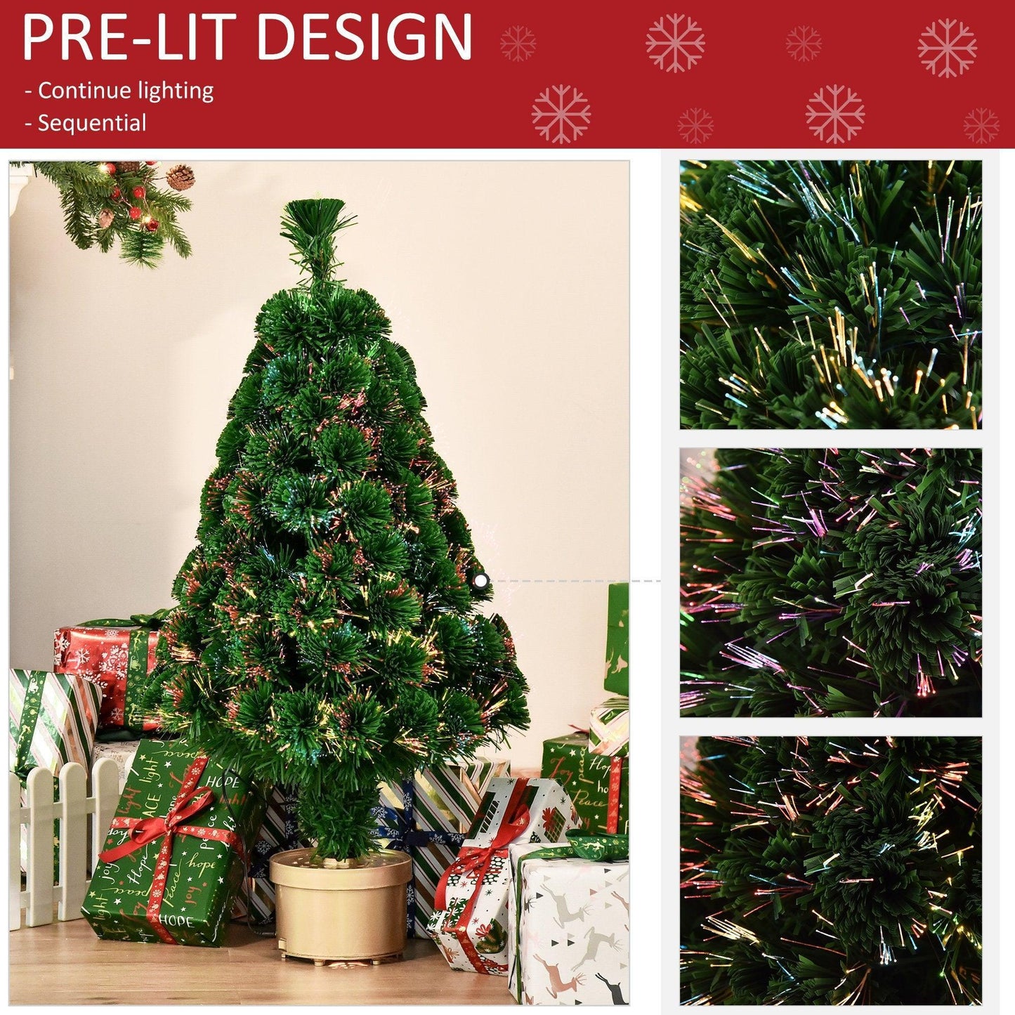 HOMCOM 3FT Fiber Optic Christmas Tree - Multicolor Lights - ALL4U RETAILER LTD