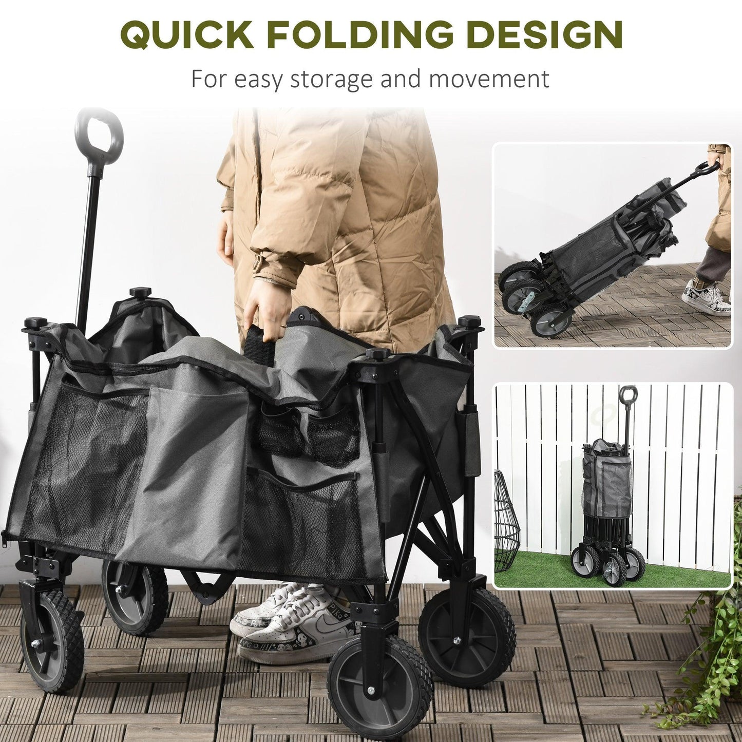 Outsunny Folding Wagon Garden Cart Collapsible Camping Trolley for Outdoor - ALL4U RETAILER LTD