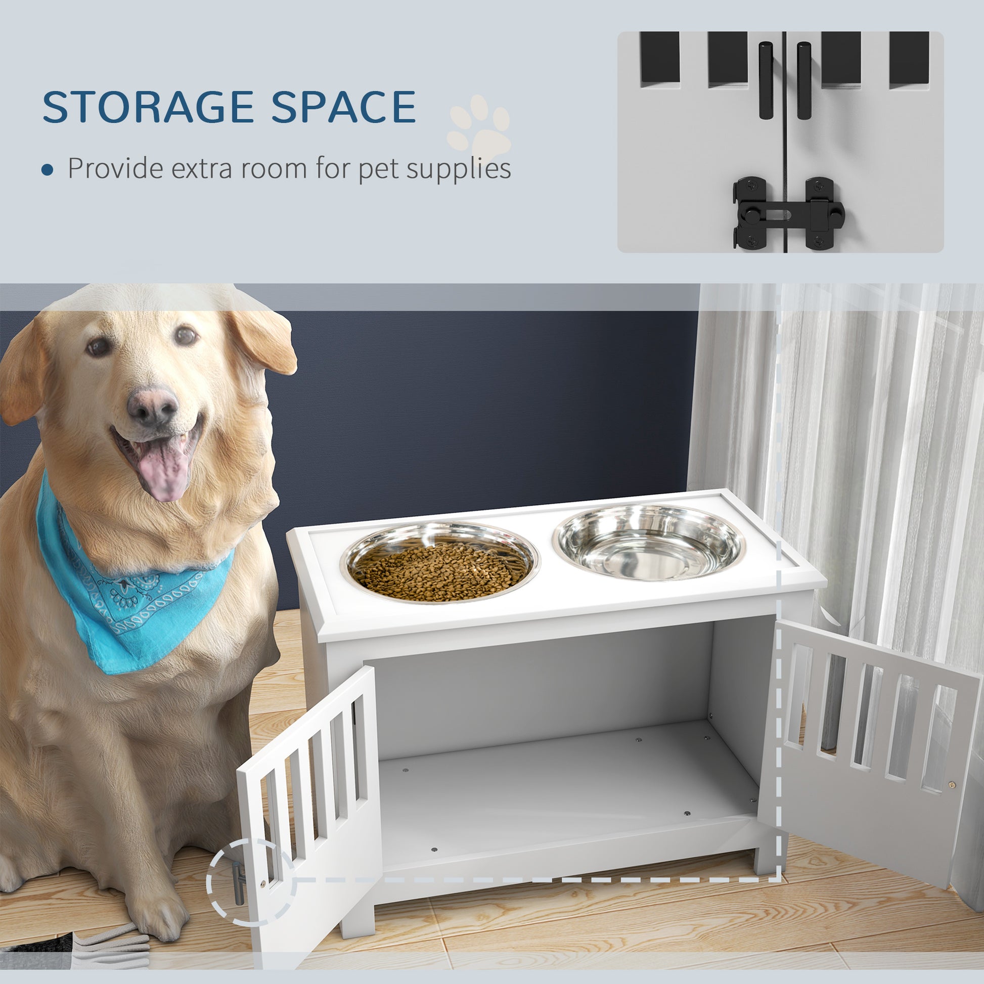 PawHut Elevated Pet Feeding Station with Storage for Large Dogs - Stylish White Design - ALL4U RETAILER LTD