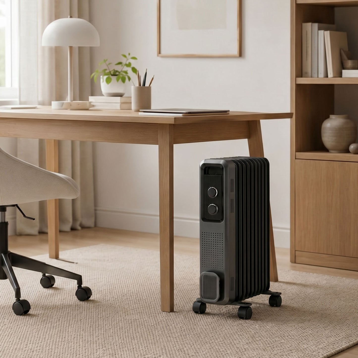 HOMCOM 2000W Oil Filled Radiator 9 Fin Portable Electric Heater With 3 Heat Settings Safety Cut Off And Wheels Grey