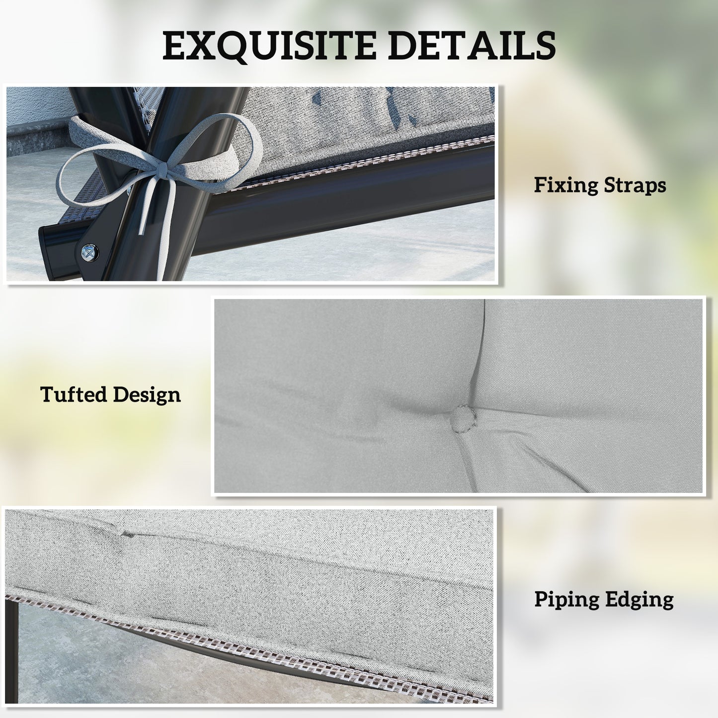 Outsunny Set of 4 Garden Chair Seat Cushions With Ties 42 x 42 cm Light Grey Replacement Pads