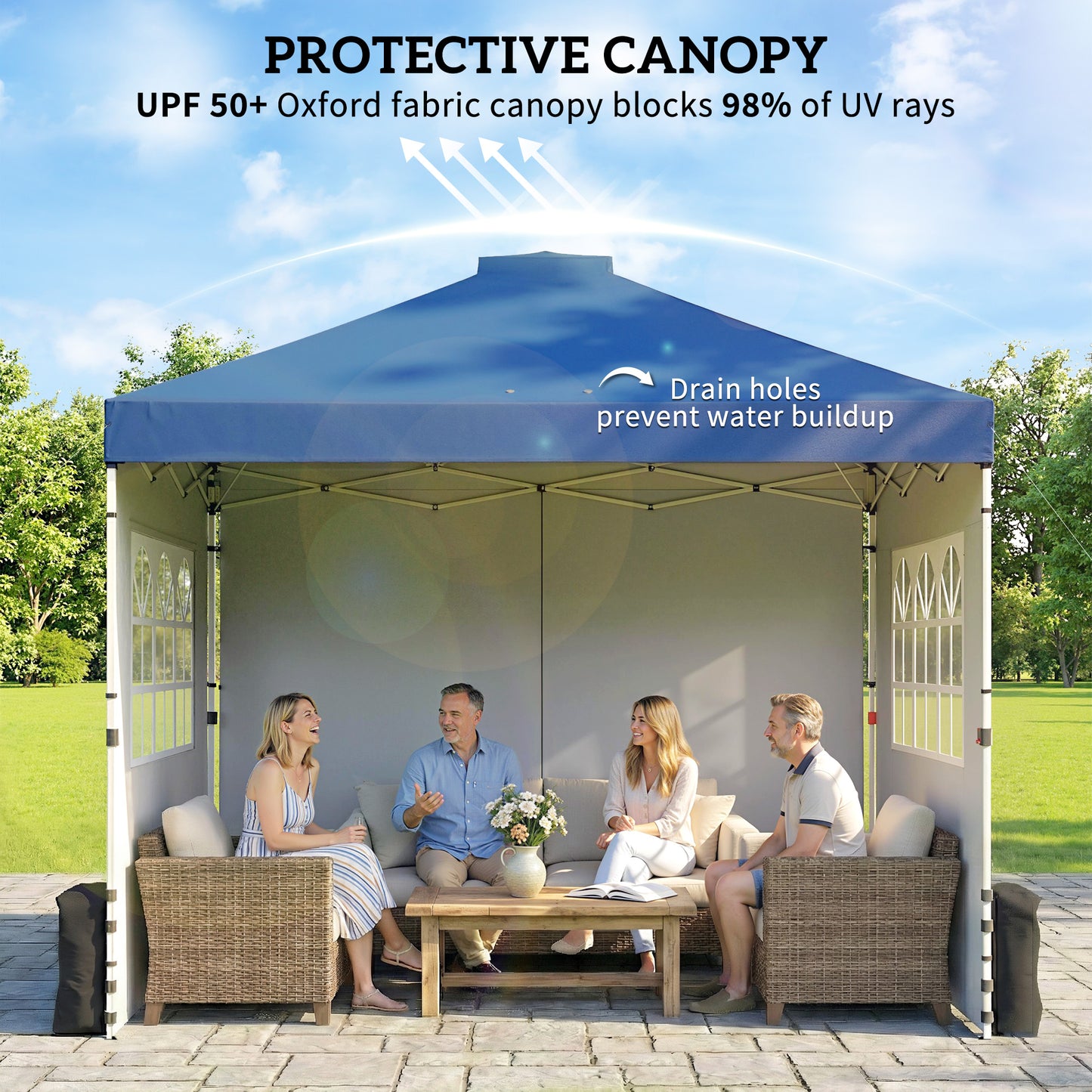Outsunny Pop Up Gazebo 3 x 3 m Waterproof Height Adjustable Canopy With 3 Sidewalls And Wheeled Bag Dark Blue