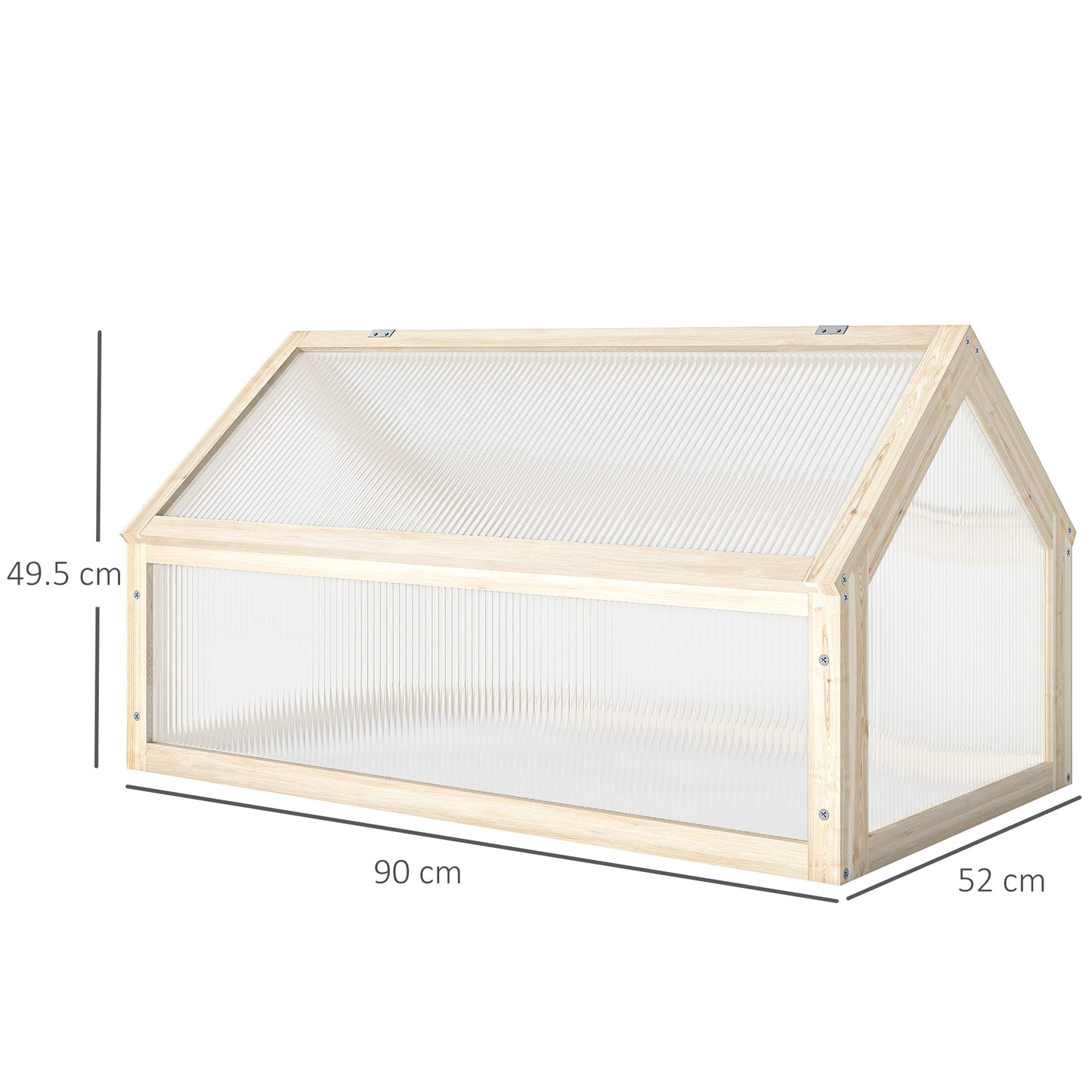 Outsunny Wooden Cold Frame Grow House With Openable Top Cover Polycarbonate Panels Flowers Vegetables 90x52x50cm