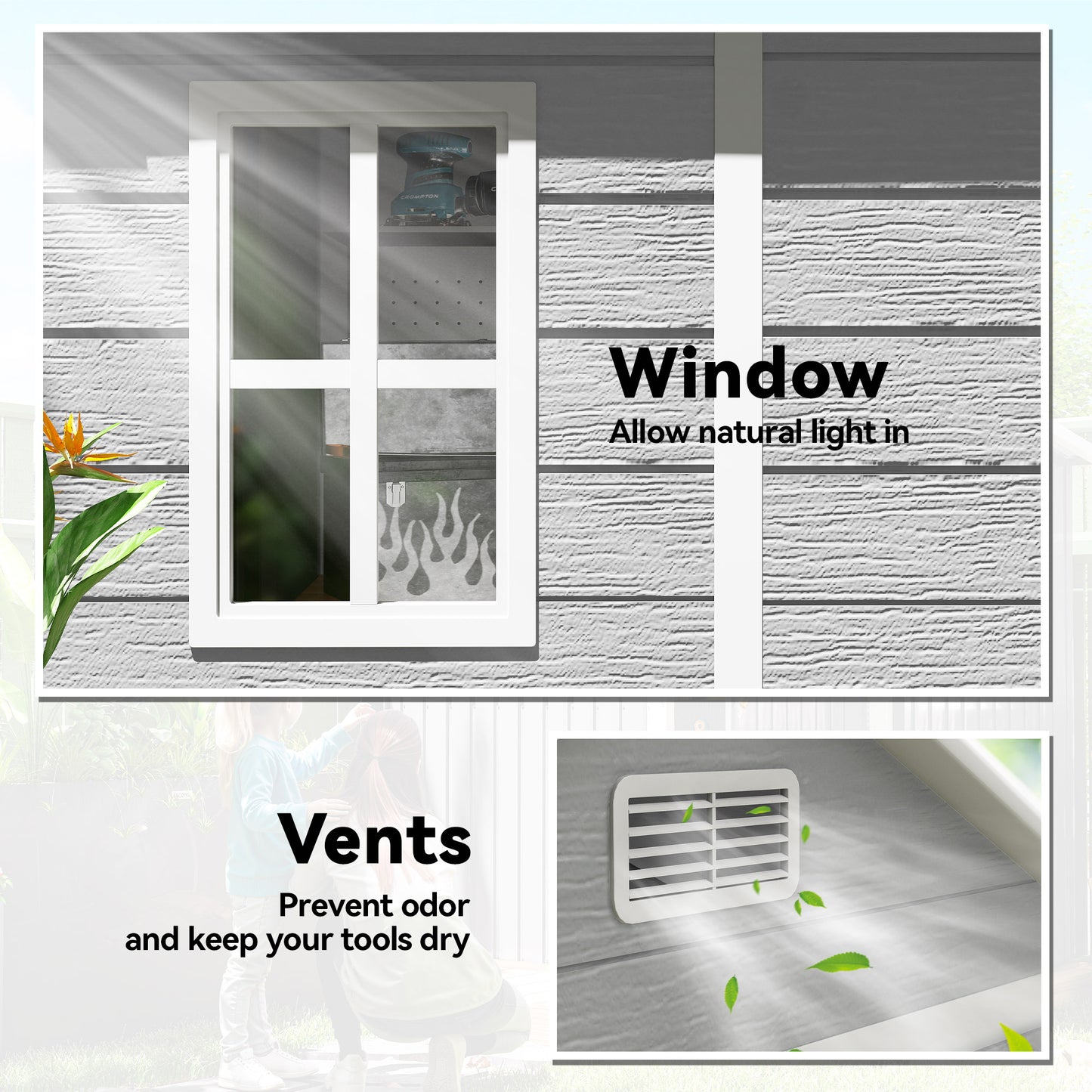 Outsunny 6x5ft Plastic Garden Shed With Floor Window Lockable Doors Vents Wood Effect Resin Dark Grey