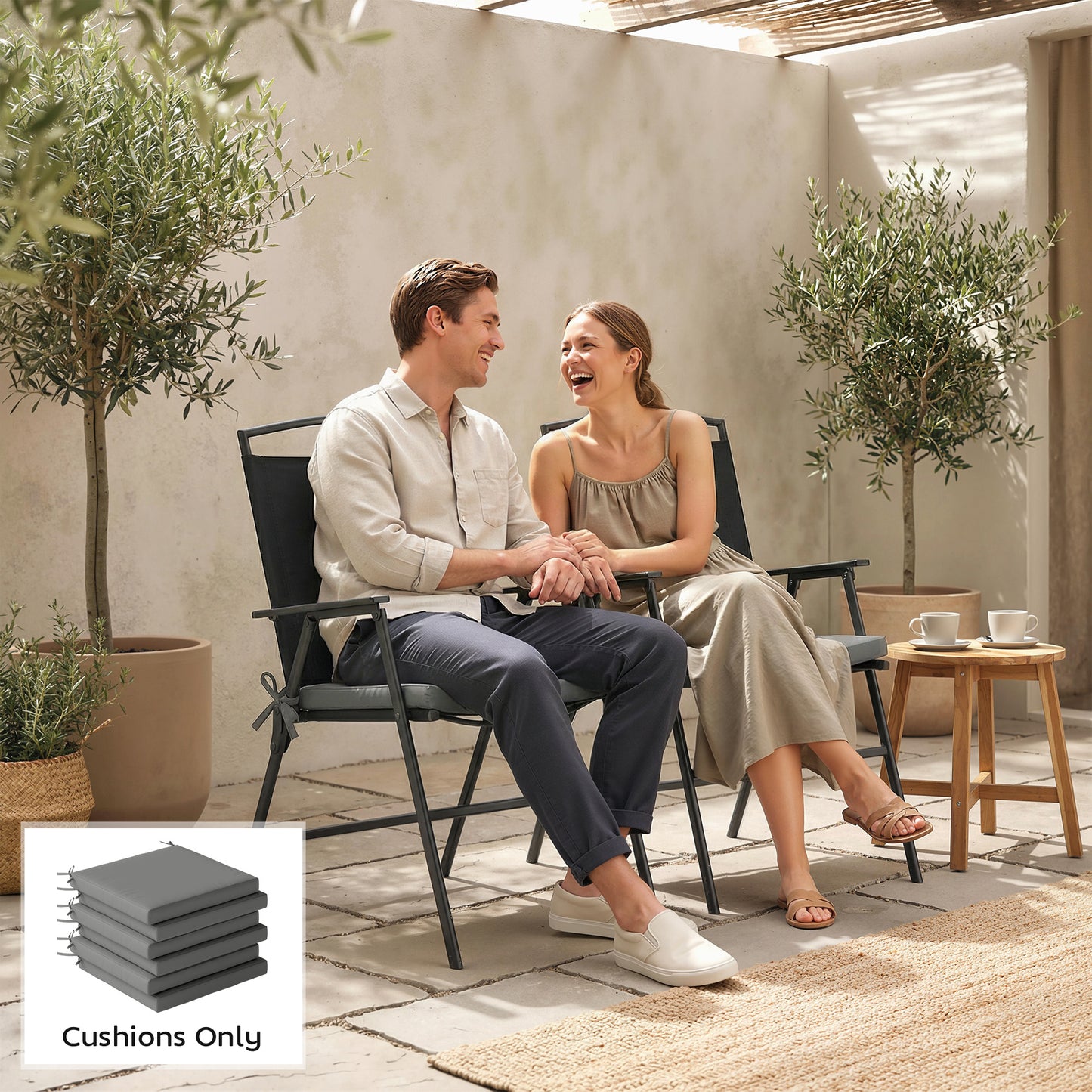 Outsunny Set of 6 Outdoor Seat Cushions Machine Washable Covers Water Repellent Dark Grey