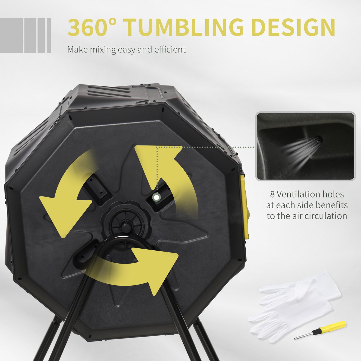 Outsunny 160L 360Â° Rotating Dual Chamber Composter - Yellow