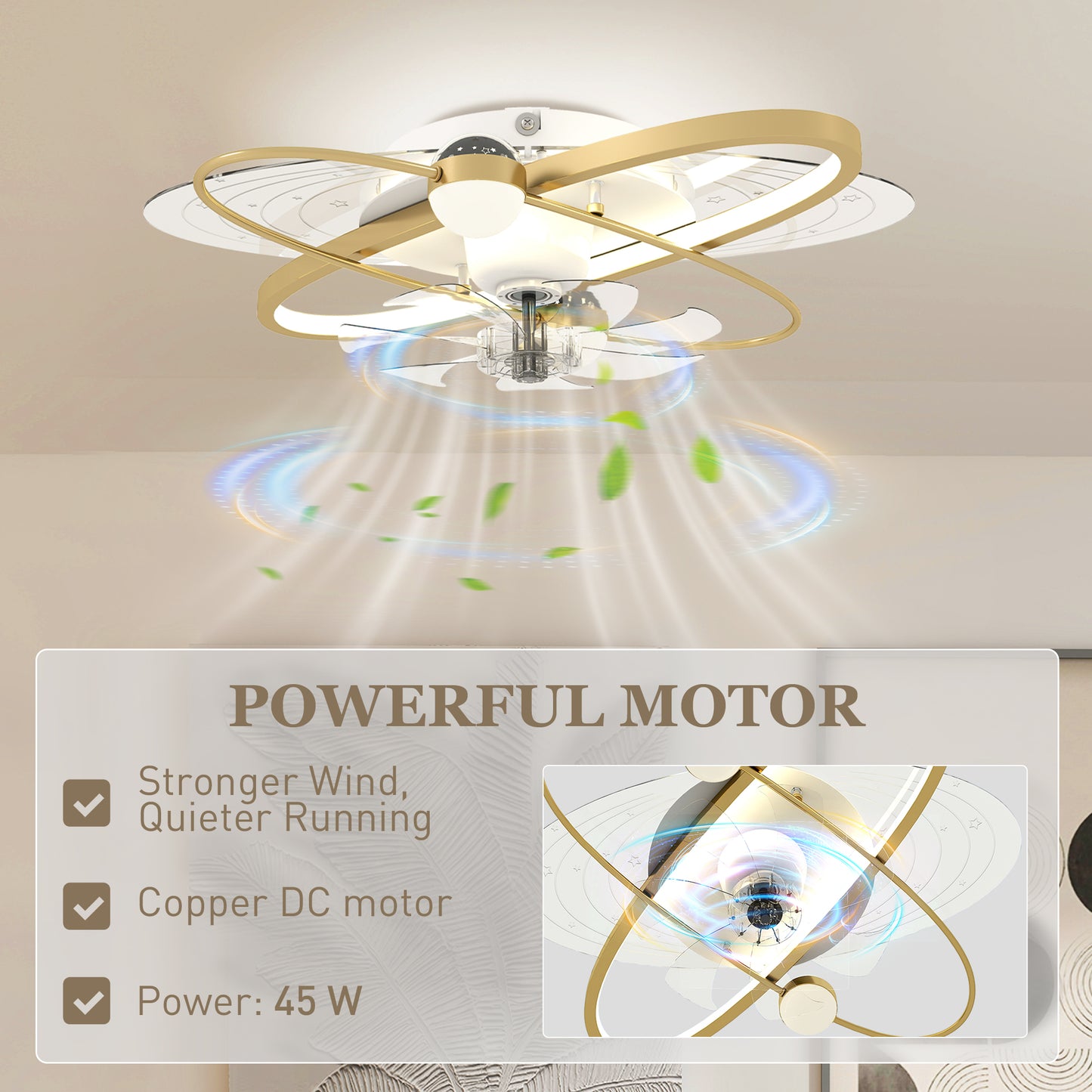 HOMCOM Ceiling Fan With Light And Remote 3 Color Temperatures LED Mount Ceiling Fan Light For Bedroom Gold Tone