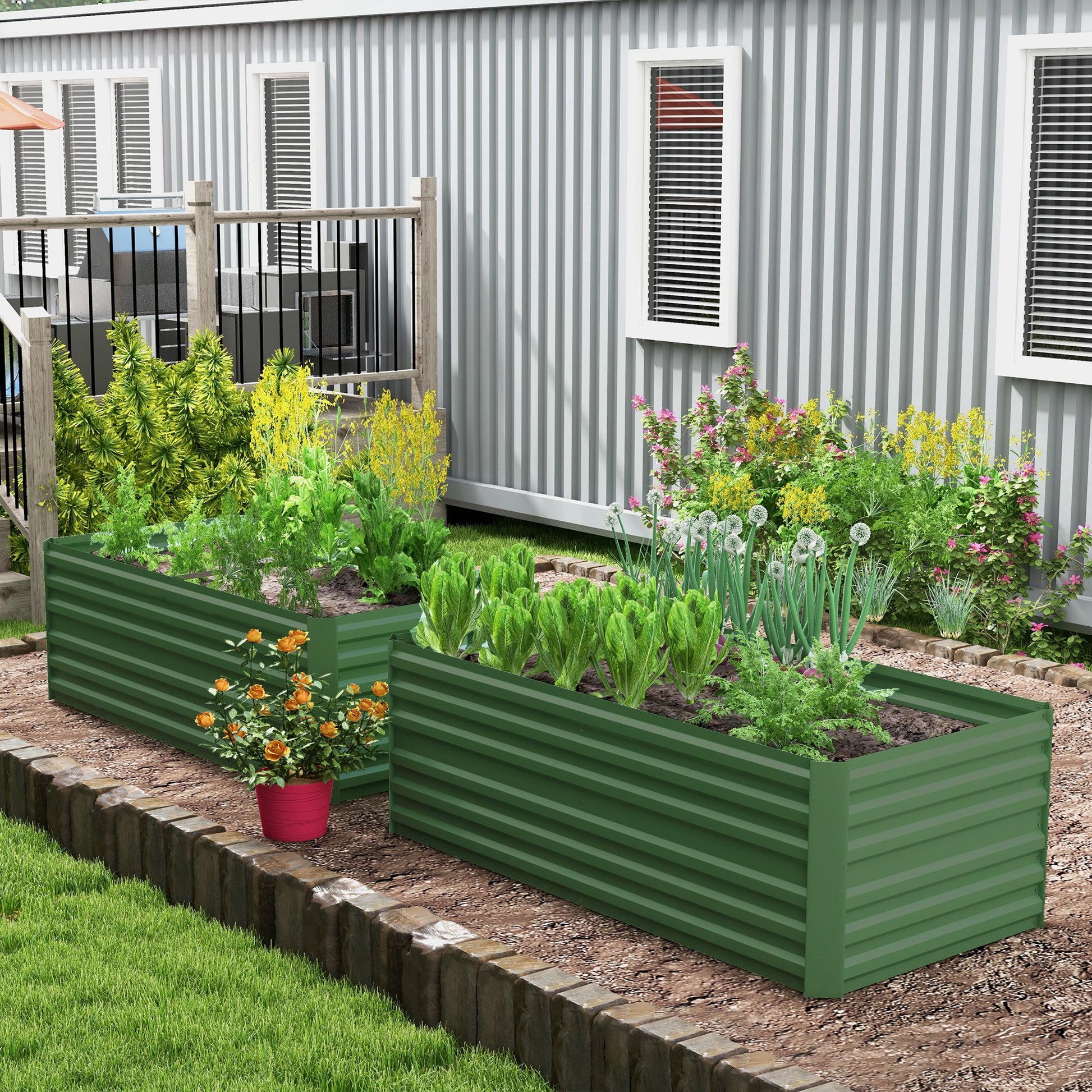 Outsunny Set of 2 Galvanised Steel Raised Garden Beds for Vegetables and Flowers - Outdoor Planters - ALL4U RETAILER LTD