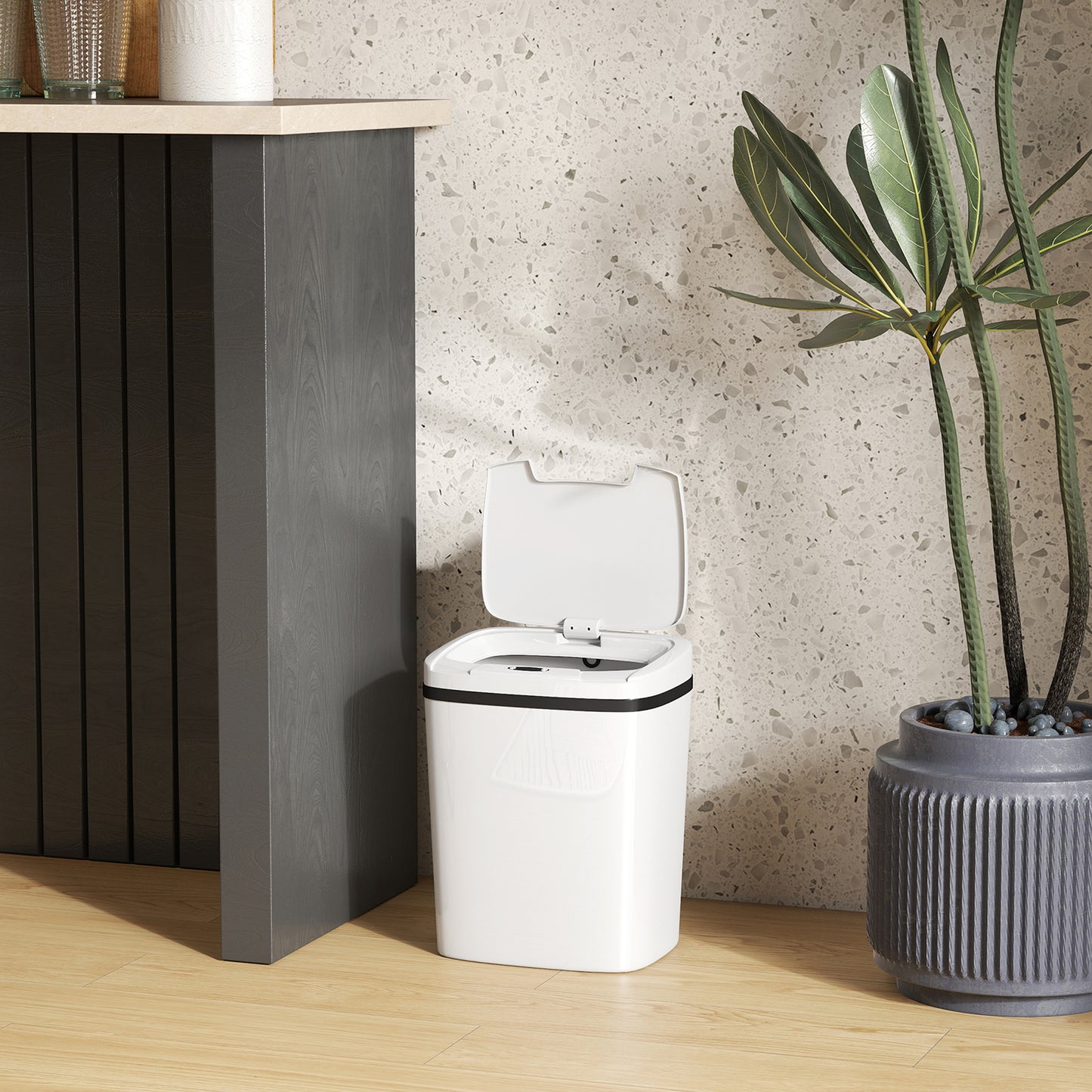 Homcom 15L Sensor Bin Touchless Kitchen Bin Battery Operated Automatic Open Easy Clean White